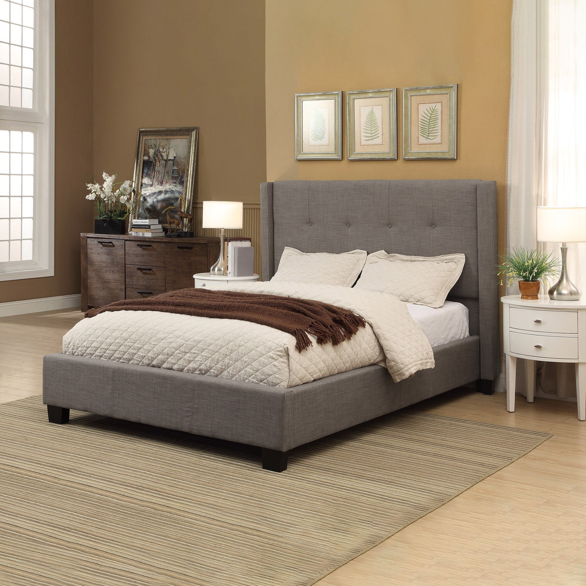 Macallister Upholstered Bed Frame with Button-Tufted Headboard