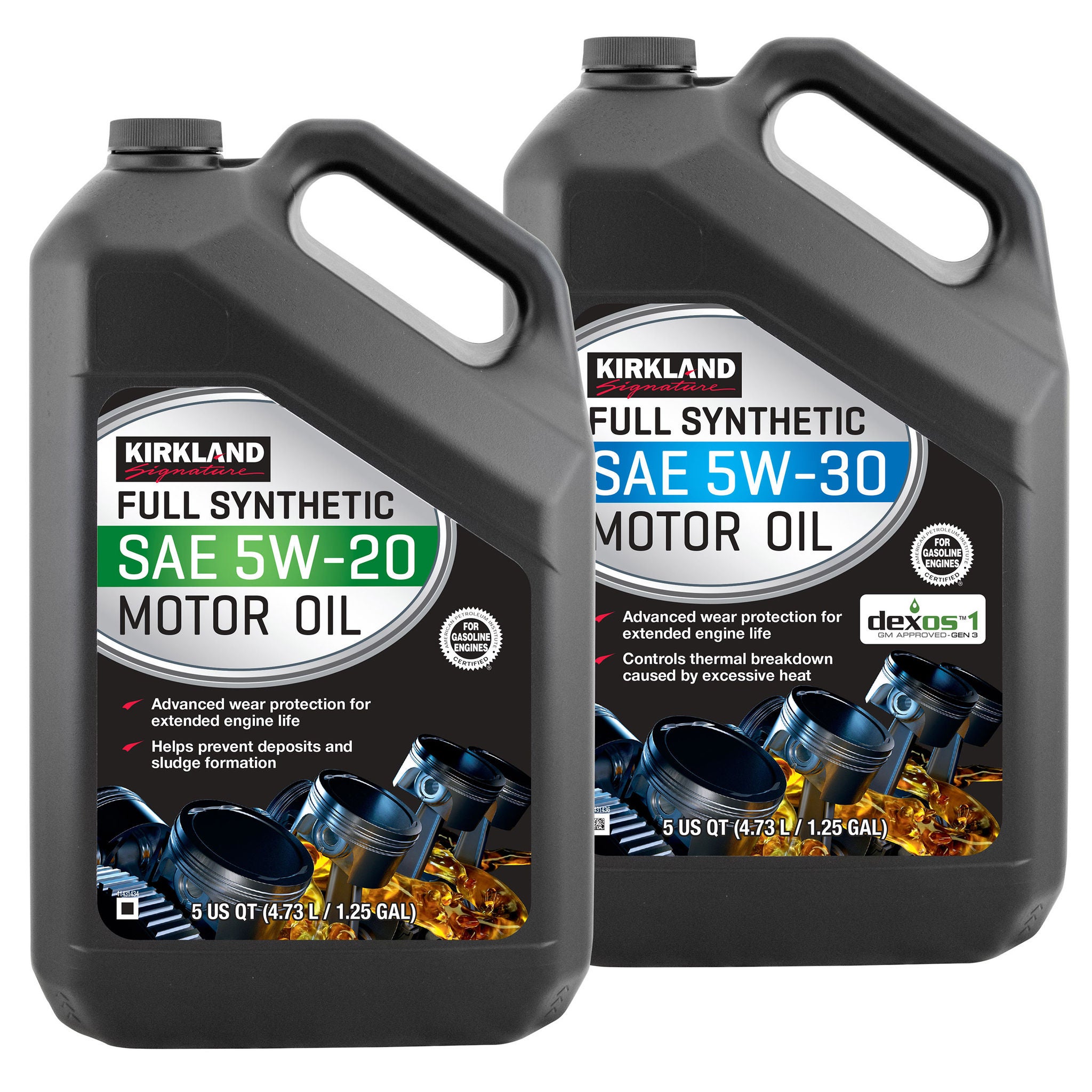 Kirkland Signature 5-Quart 5W20 & 5W30 Full Synthetic Motor Oil, 4-pack