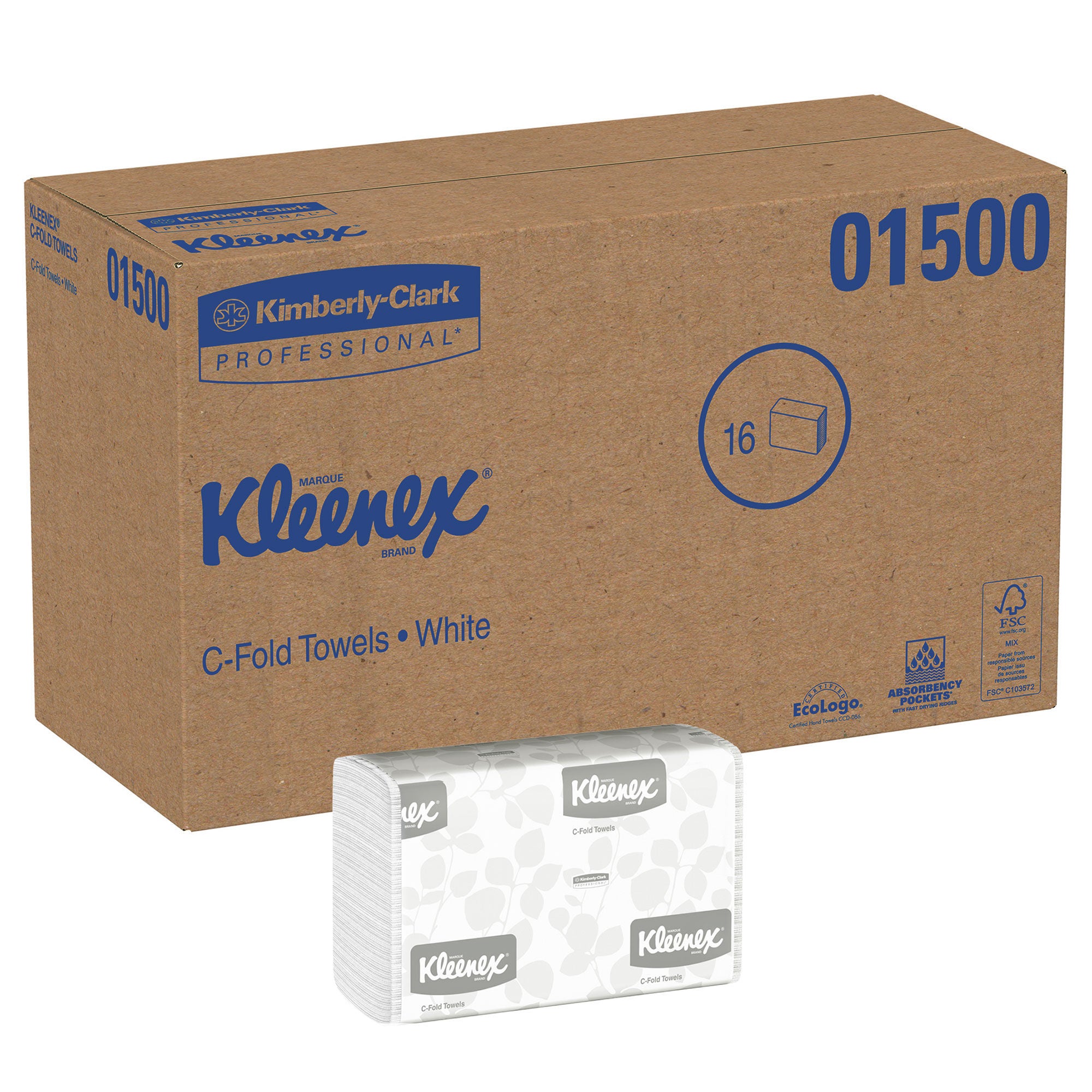 Kleenex C-Fold Paper Towels 1-ply, White, 1 Case, 2400-count, 16-pack