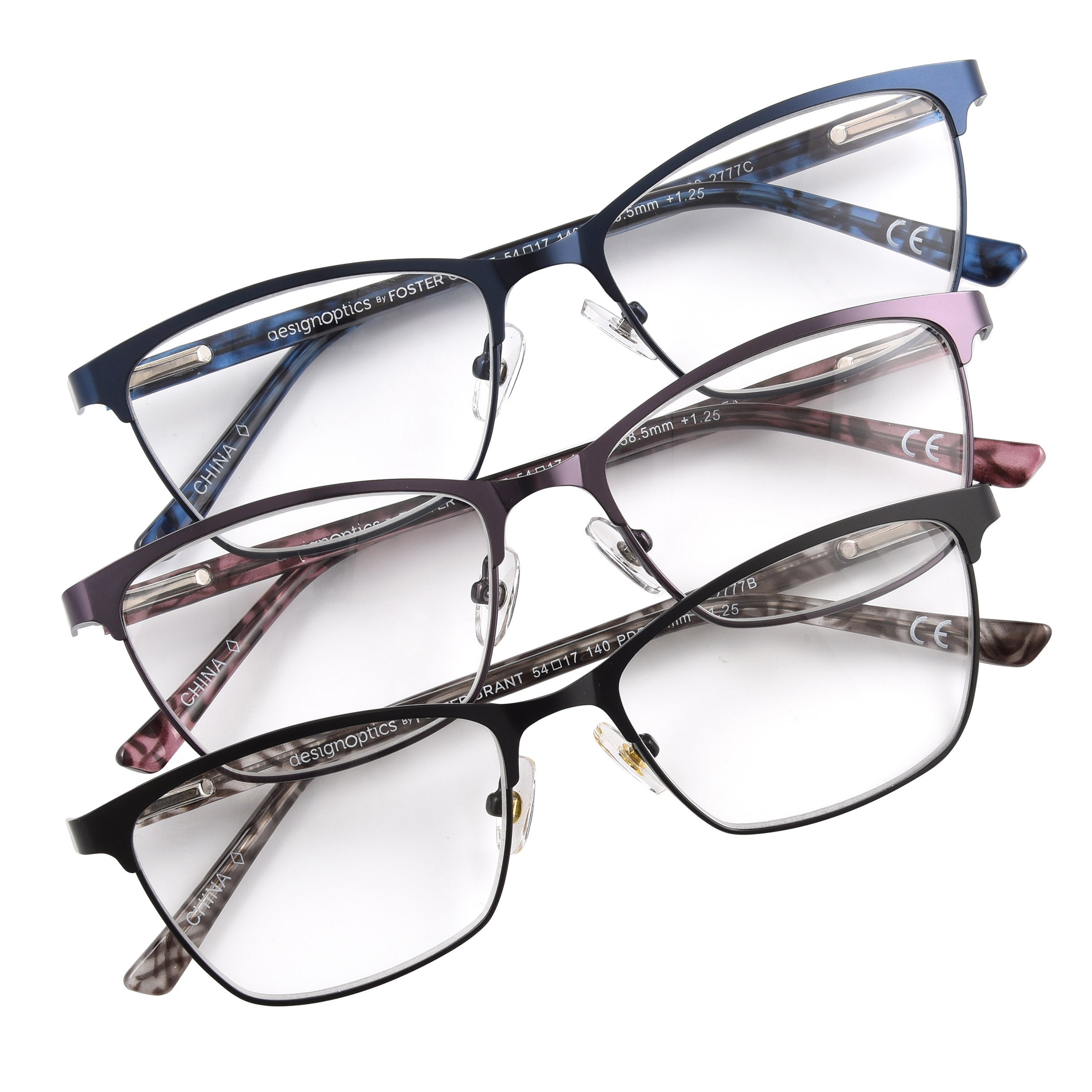 Design Optics by Foster Grant Addie Square Cat Eye Reading Glasses, 3-pack