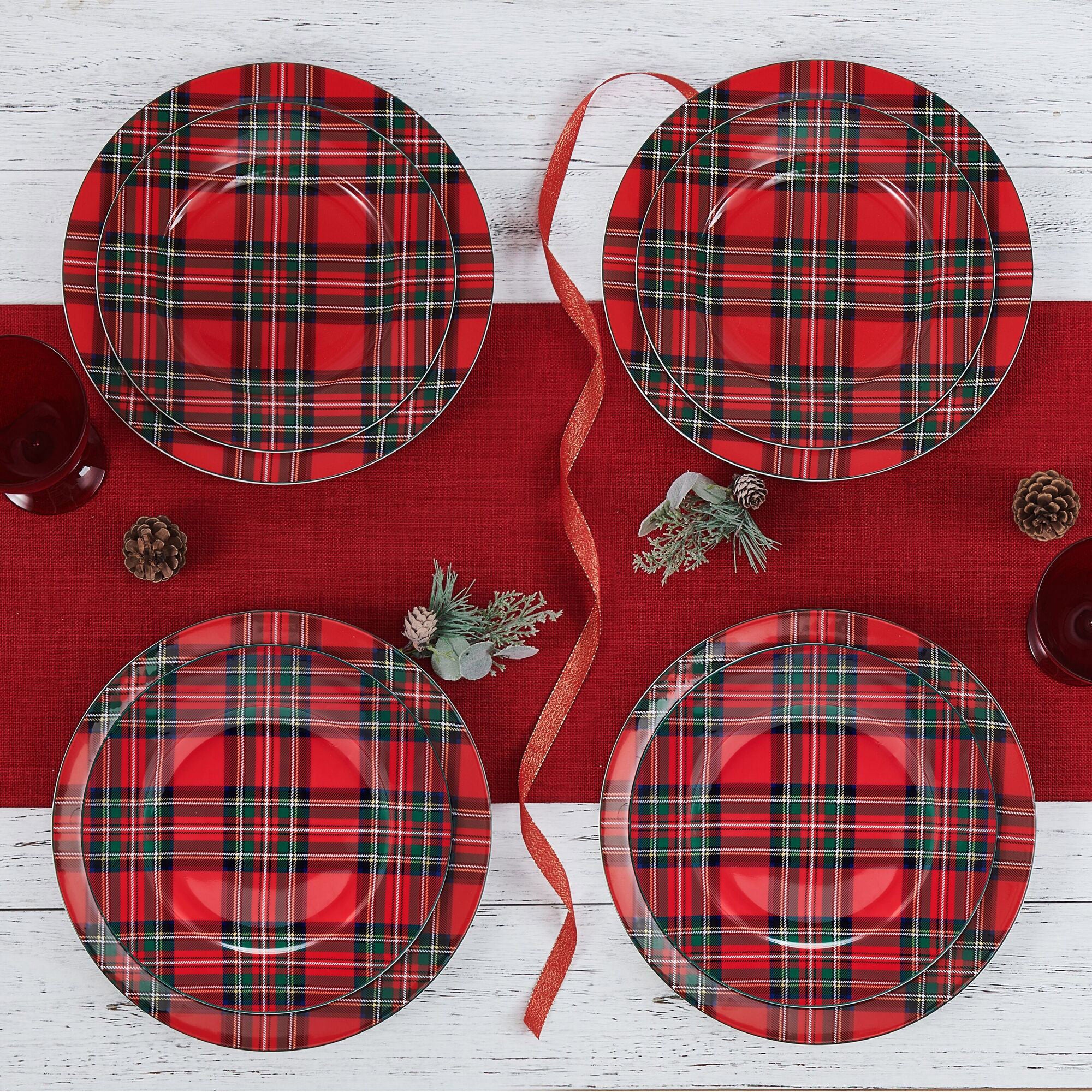 Mikasa Tartan Red 24-piece Bone China Dinnerware Set
