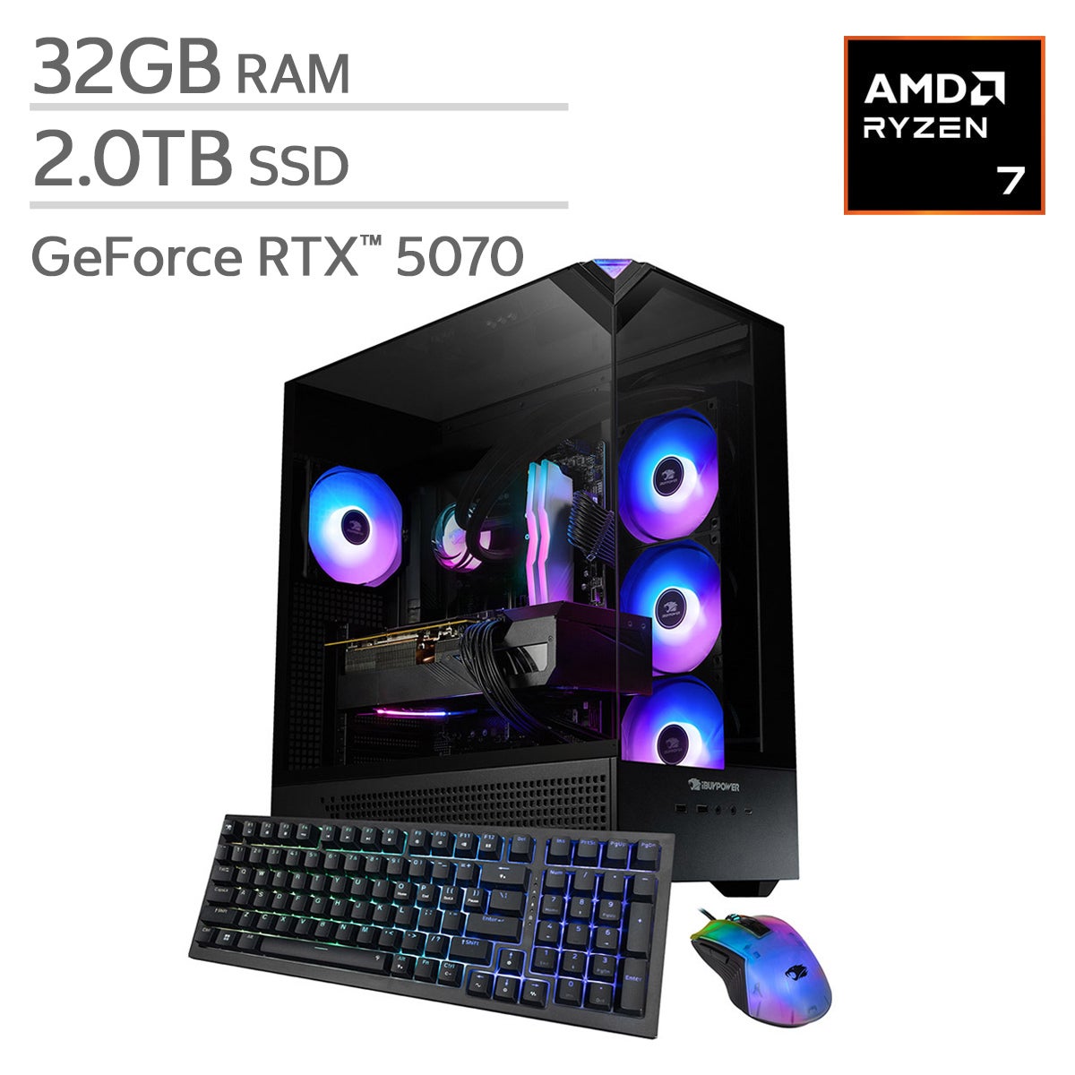 iBUYPOWER Element Gaming PC Desktop - AMD Ryzen 7 9800X3D - NVIDIA GeForce RTX 5070 12GB - Windows 11 Home - 32GB RAM - 2TB SSD