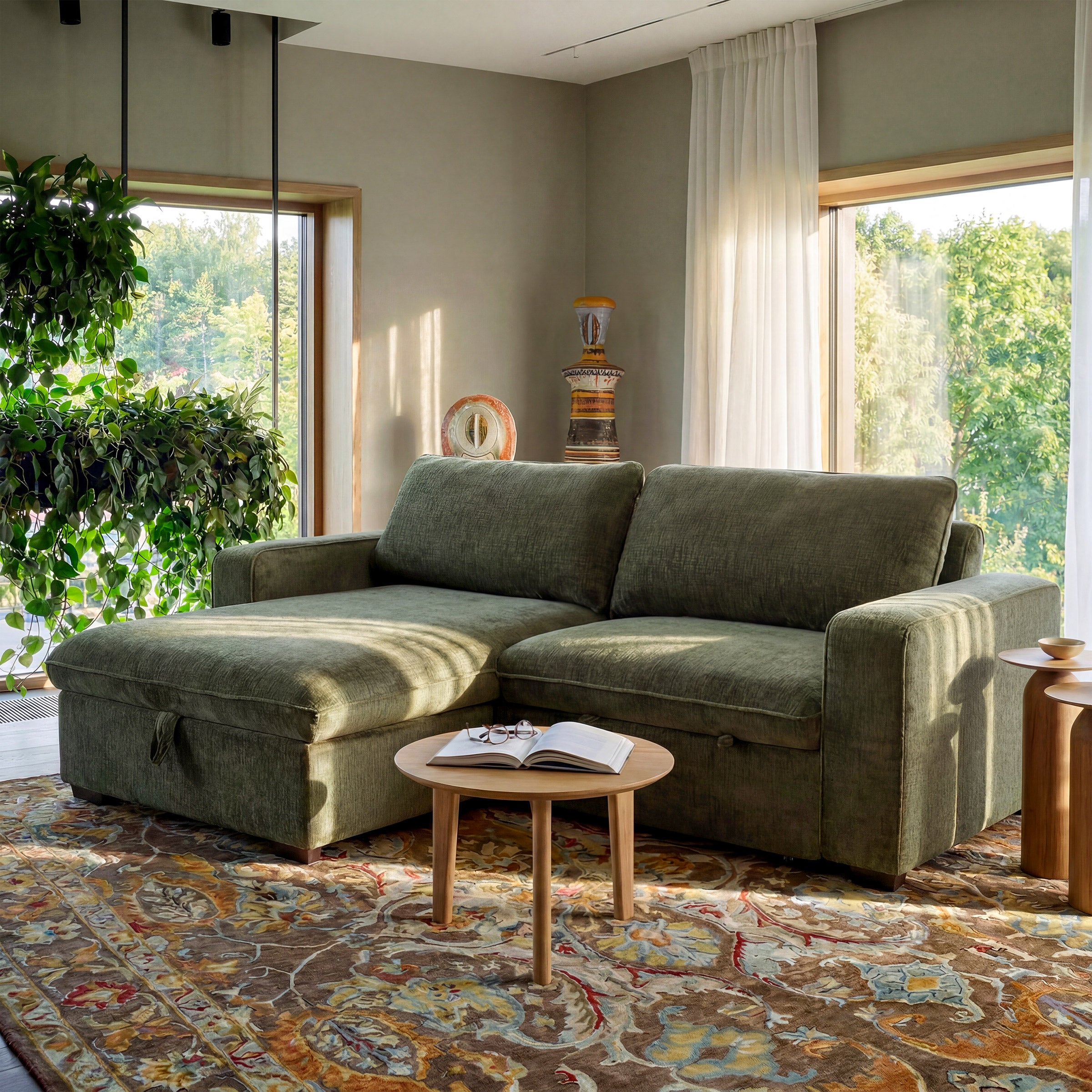 Cordell Reversible Sleeper Sectional with Storage Chaise, Green