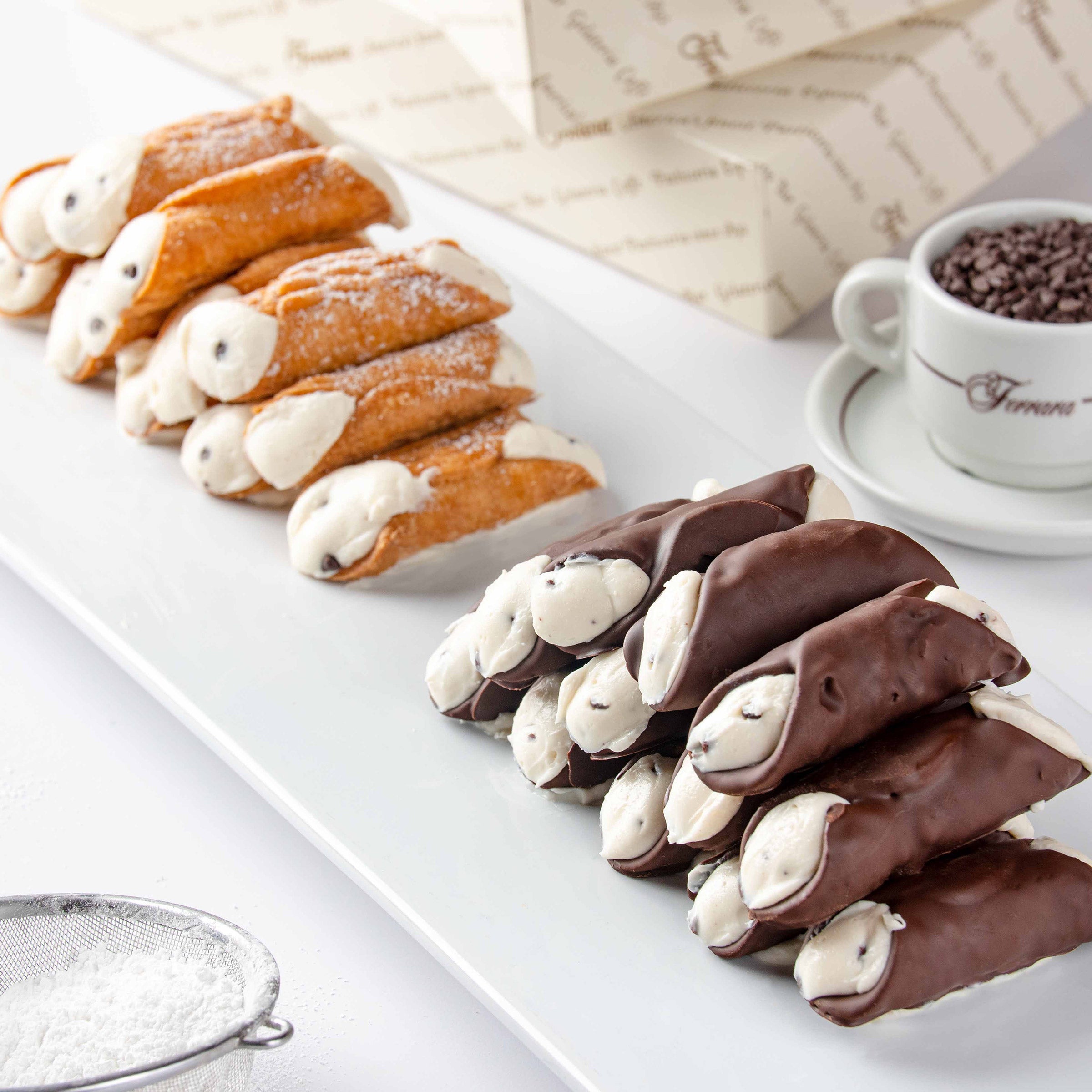 Ferrara's Bakery 24 Large Cannolis (12 Plain Filled and 12 Hand Dipped Belgian Chocolate)