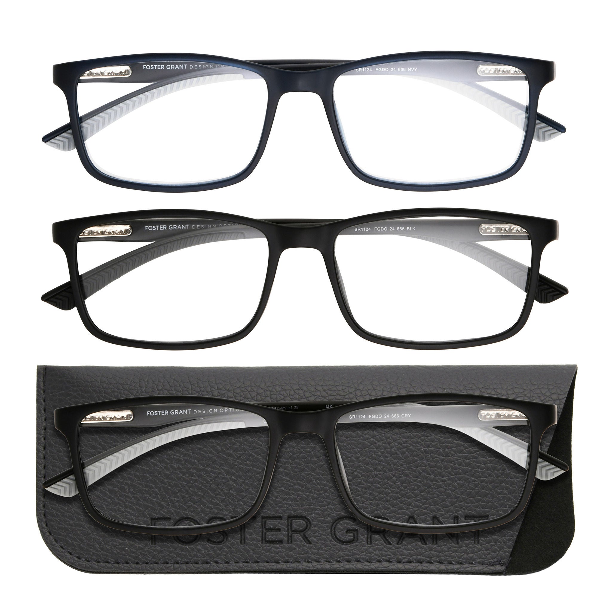Design Optics by Foster Grant #666 Classic Plastic Rectangle Reading Glasses, 3-pack