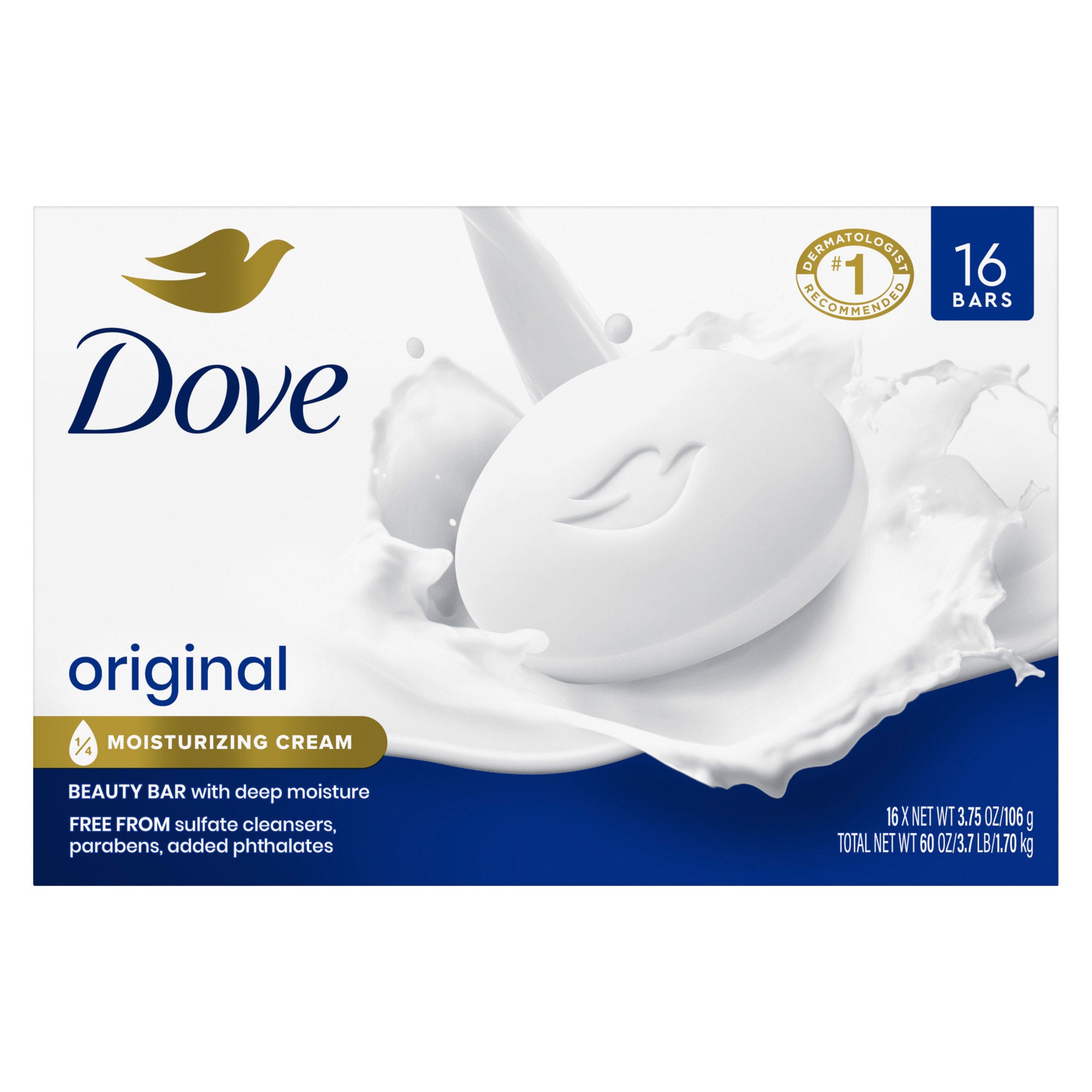 Dove Moisturizing Beauty Bar Soap Original, 3.75 oz, 16 Bars