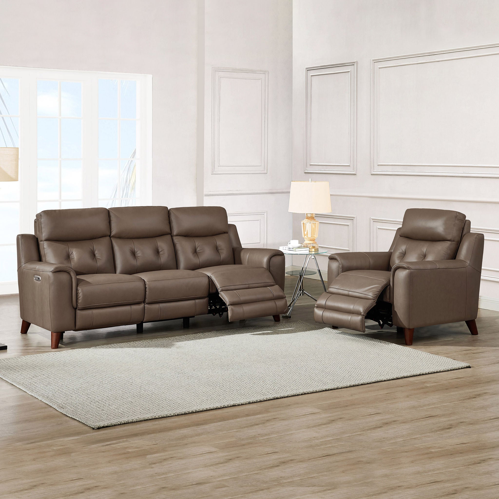 Malibu 2-piece Leather Power Reclining Set with Power Headrests – Sofa and Recliner