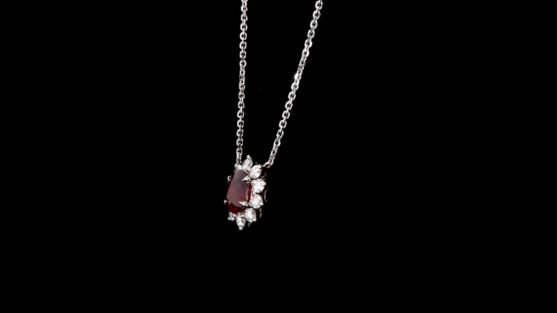 Oval Cut Ruby & Diamond 18kt White Gold Pendant