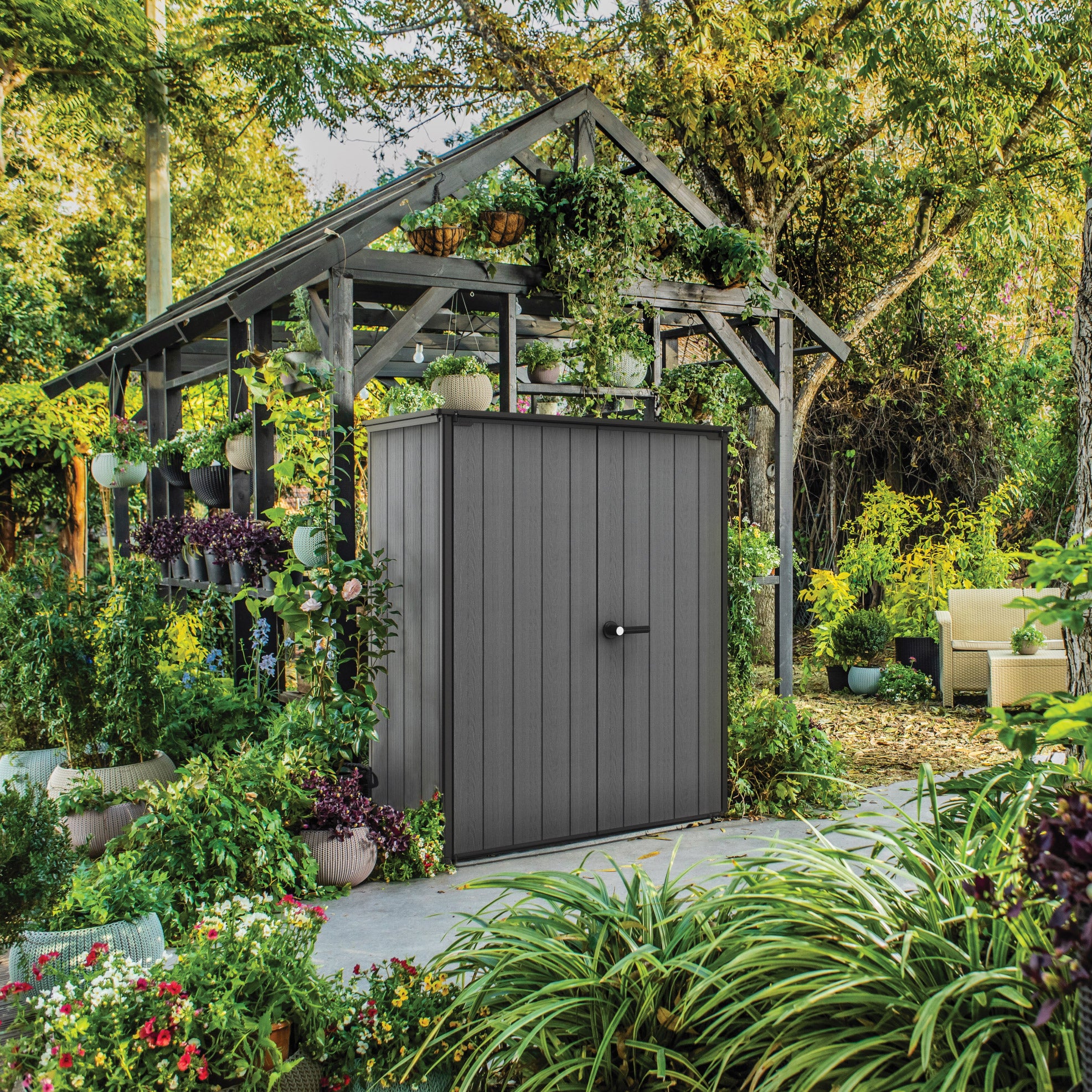 Keter Cortina Alto Premium Modern Vertical Outdoor Storage Shed - 55" x 29" x 67"