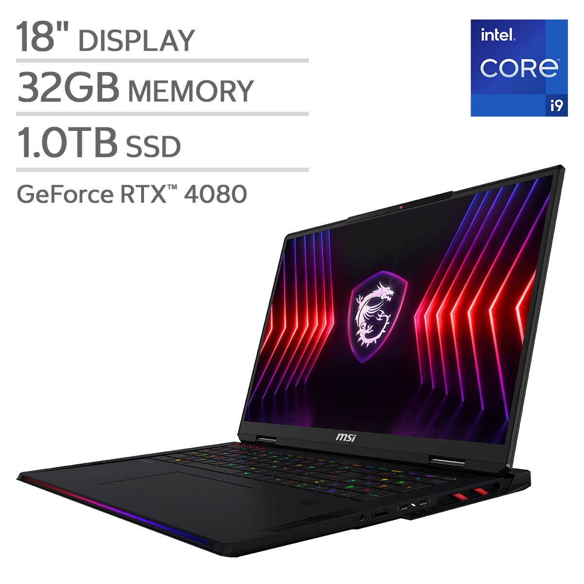 MSI Raider 18 HX 18" Gaming Laptop - 14th Gen Intel Core i9-14900HX - GeForce RTX 4080 - QHD+ (2560 X 1600) 240 Hz - Windows 11.