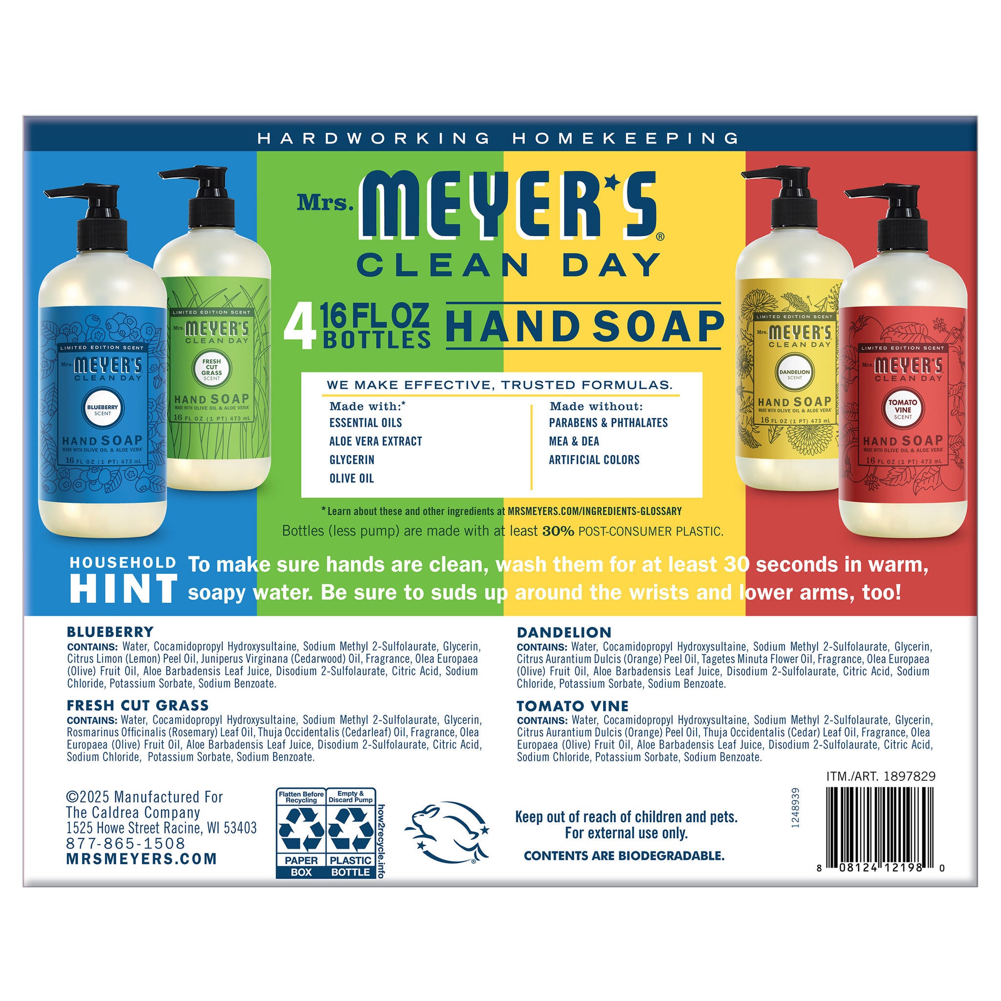 Mrs Meyer's Clean Day Hand Soap, 16 fl oz, 4-pack