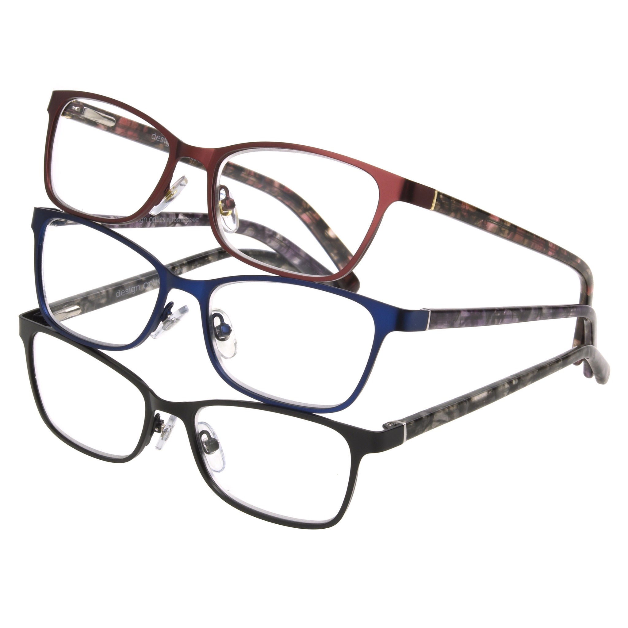 Design Optics by Foster Grant Fernanda Full Rim Metal Reading Glasses, 3-pack