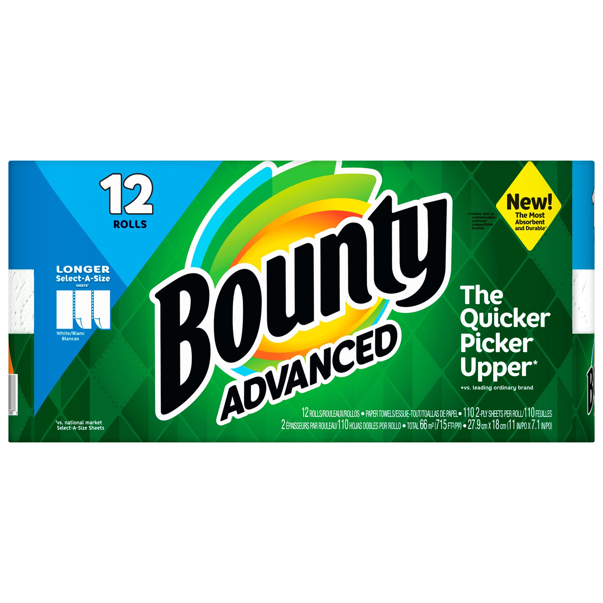 Bounty Advanced Select-A-Size Paper Towels, 2-Ply, 110 sheets, 12-count