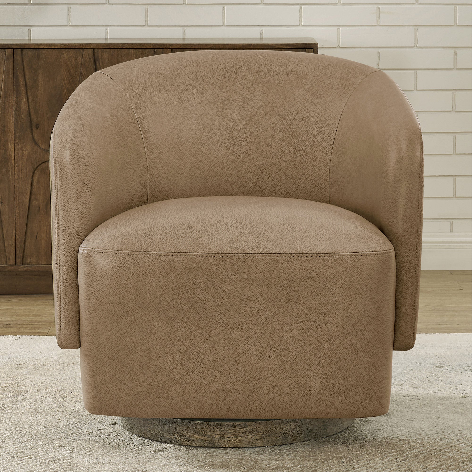 Henredon Murphy Leather Swivel Chair, Light Brown
