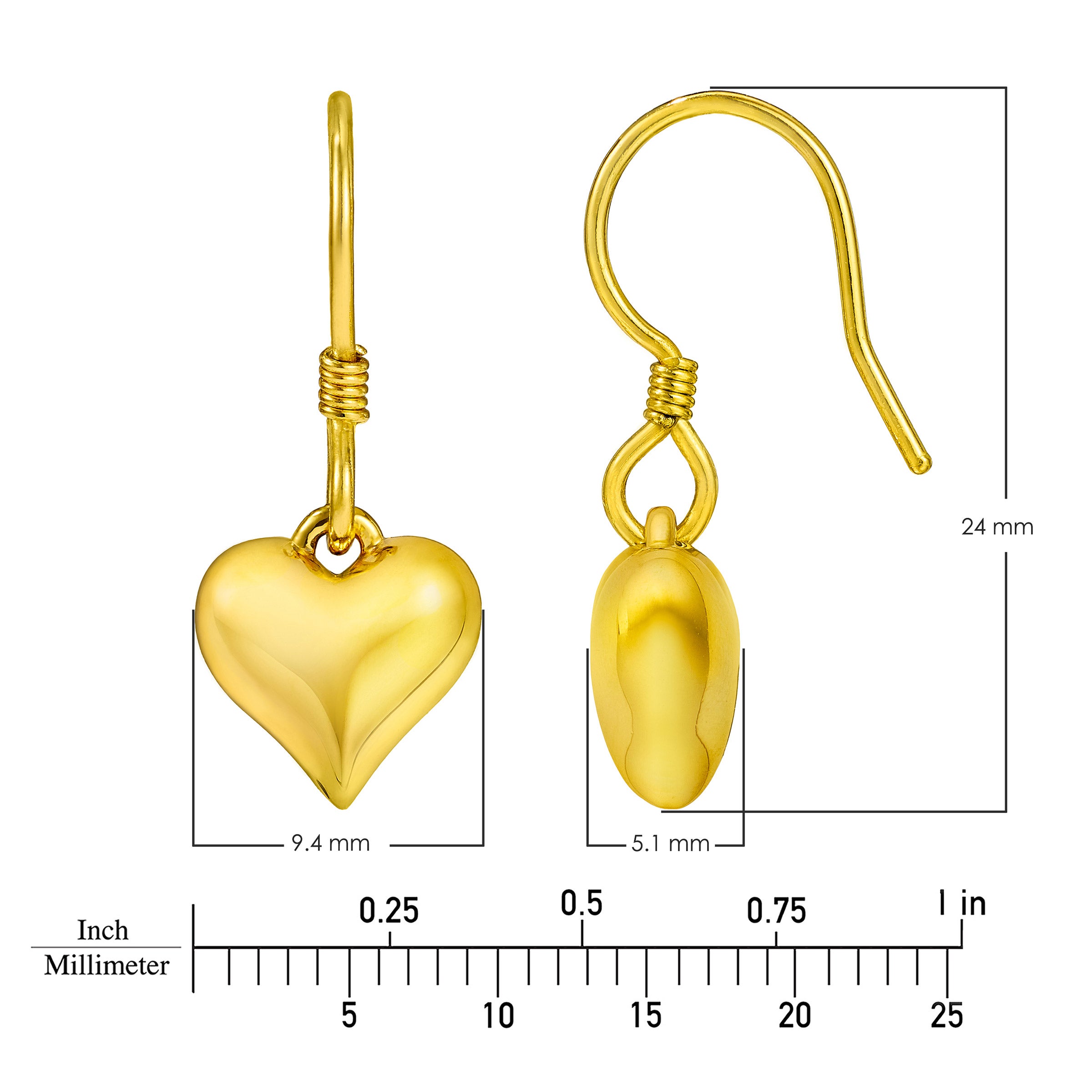 24kt Yellow Gold Heart Drop Earrings
