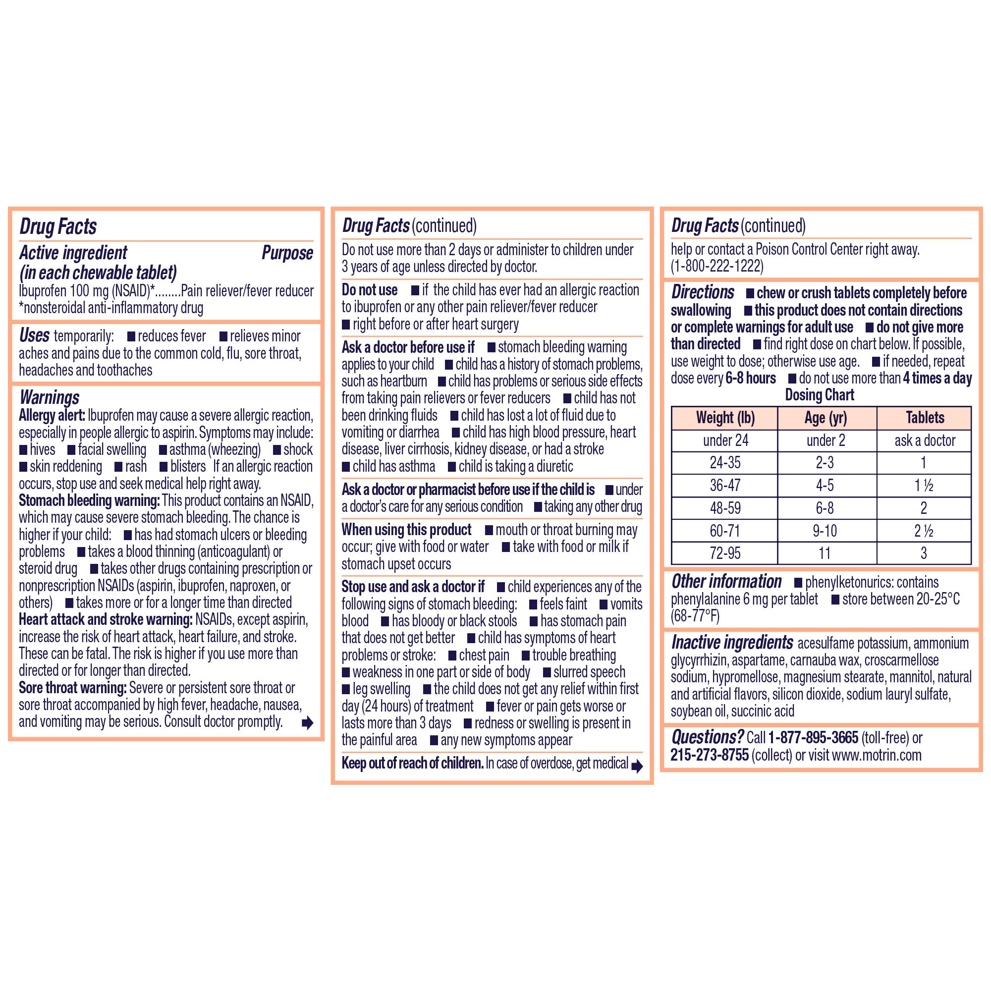 Children's Motrin Dye Free Grape Flavor, 72 Chewable Tablets