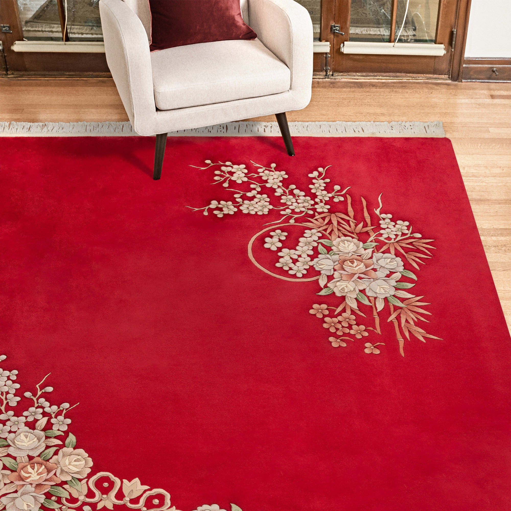 Pagoda Hand Knotted Rug Collection, Jasmin, Red