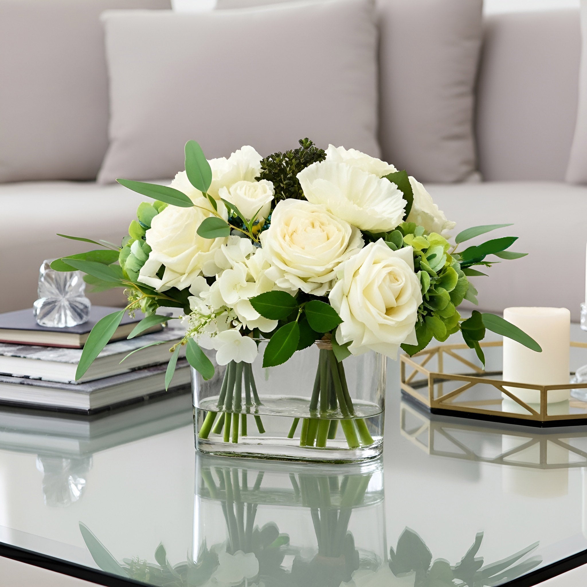 Faux 10” Mixed Rose & Hydrangea Arrangement