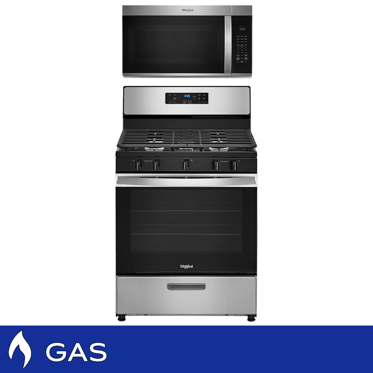 Whirlpool 2-piece GAS Kitchen Package with Freestanding Range and Microwave