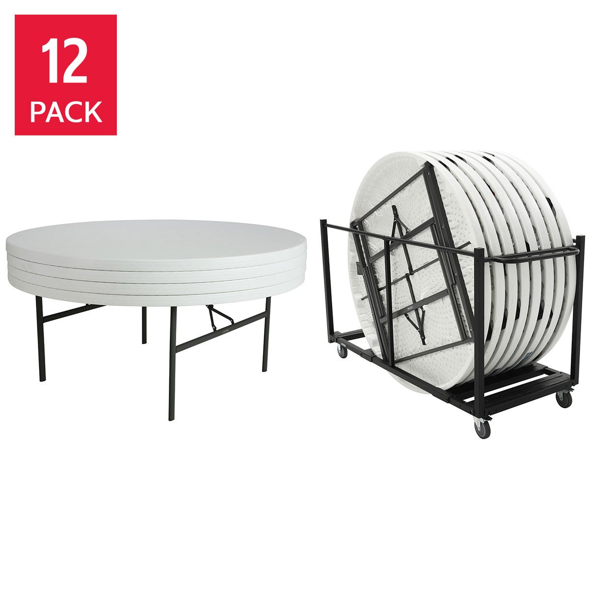 Lifetime 72" Round Table, with Cart, 12-pack