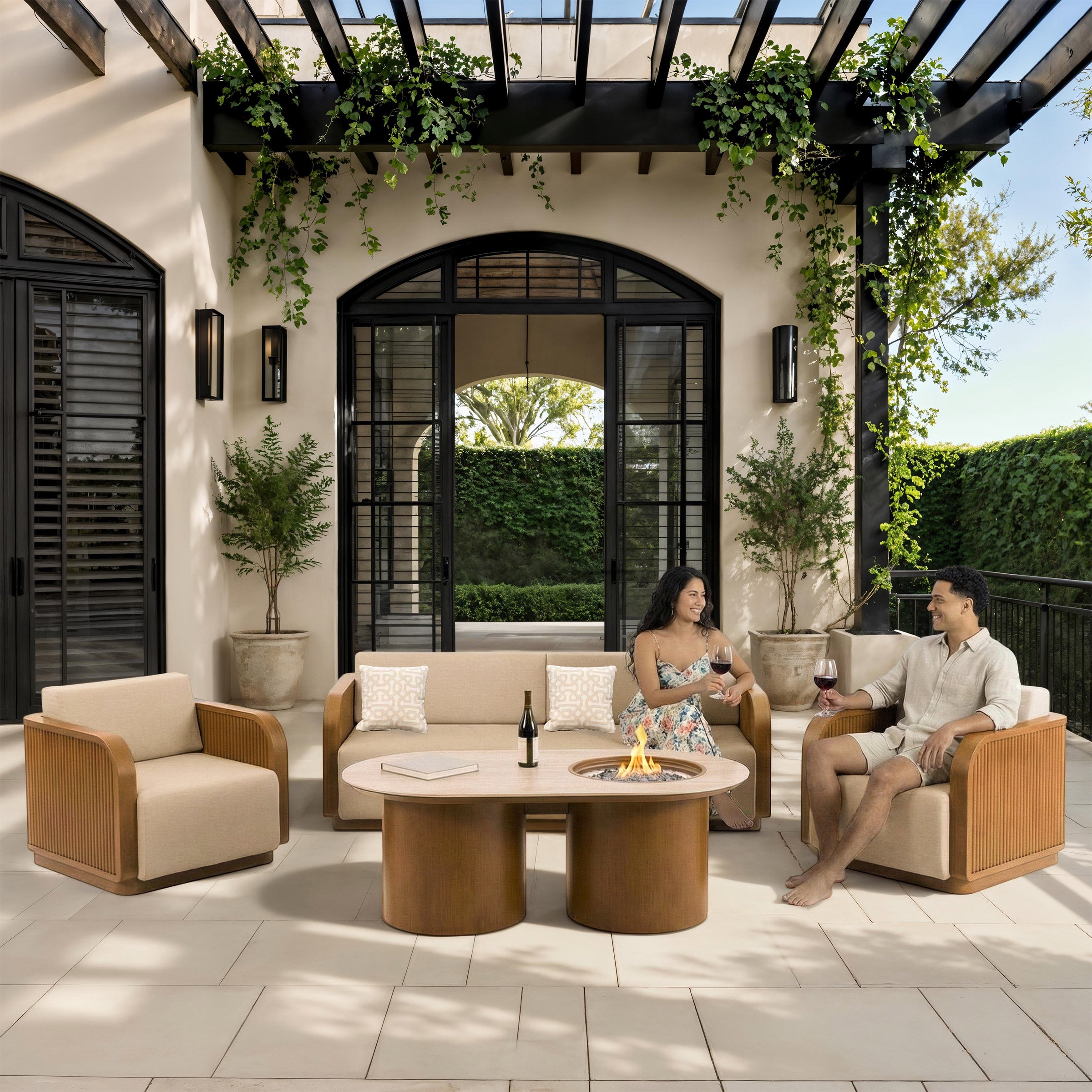 MoDe Roma 4-piece Fire Outdoor Patio Deep Seating Set