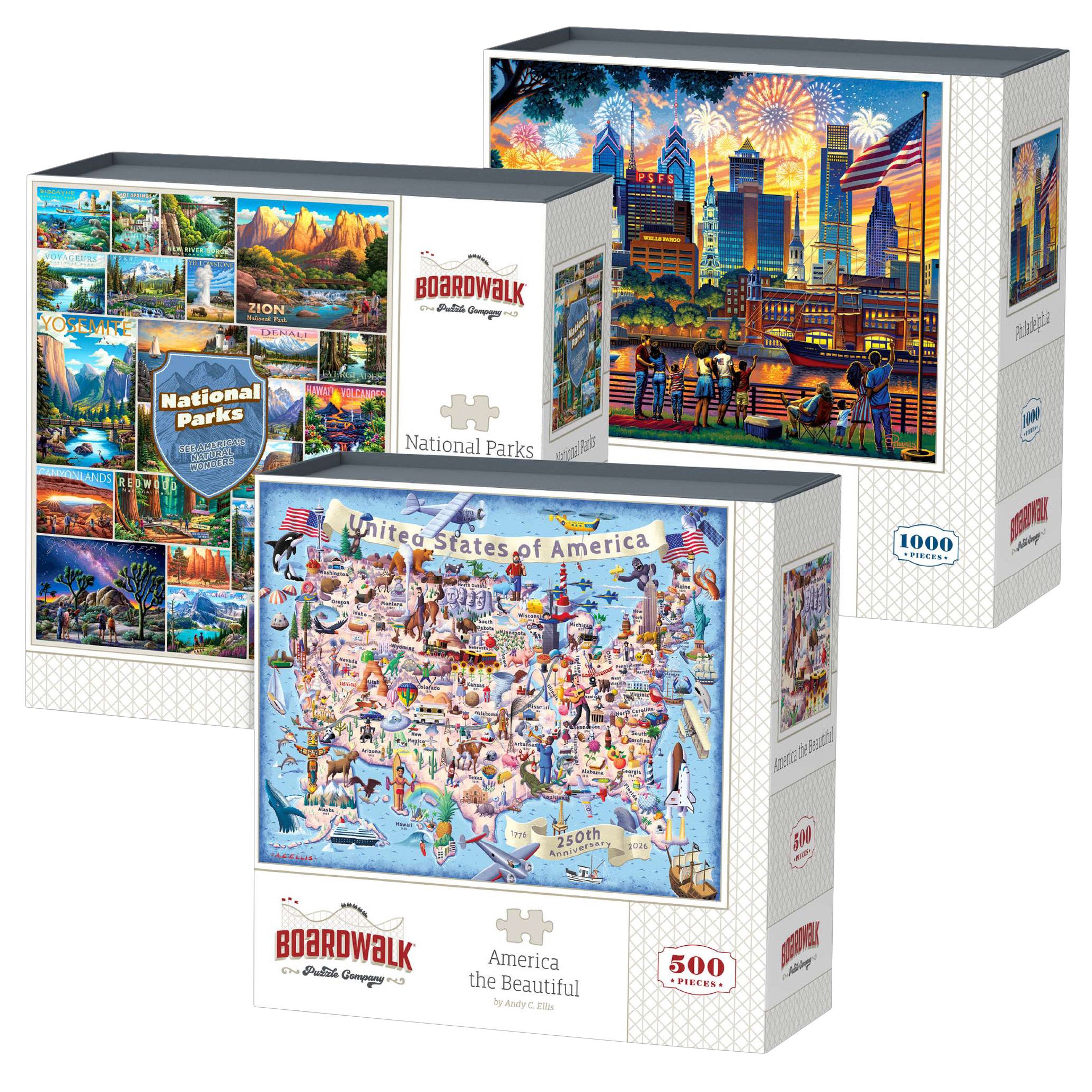 Boardwalk Assorted Jigsaw Puzzles, 3-pack