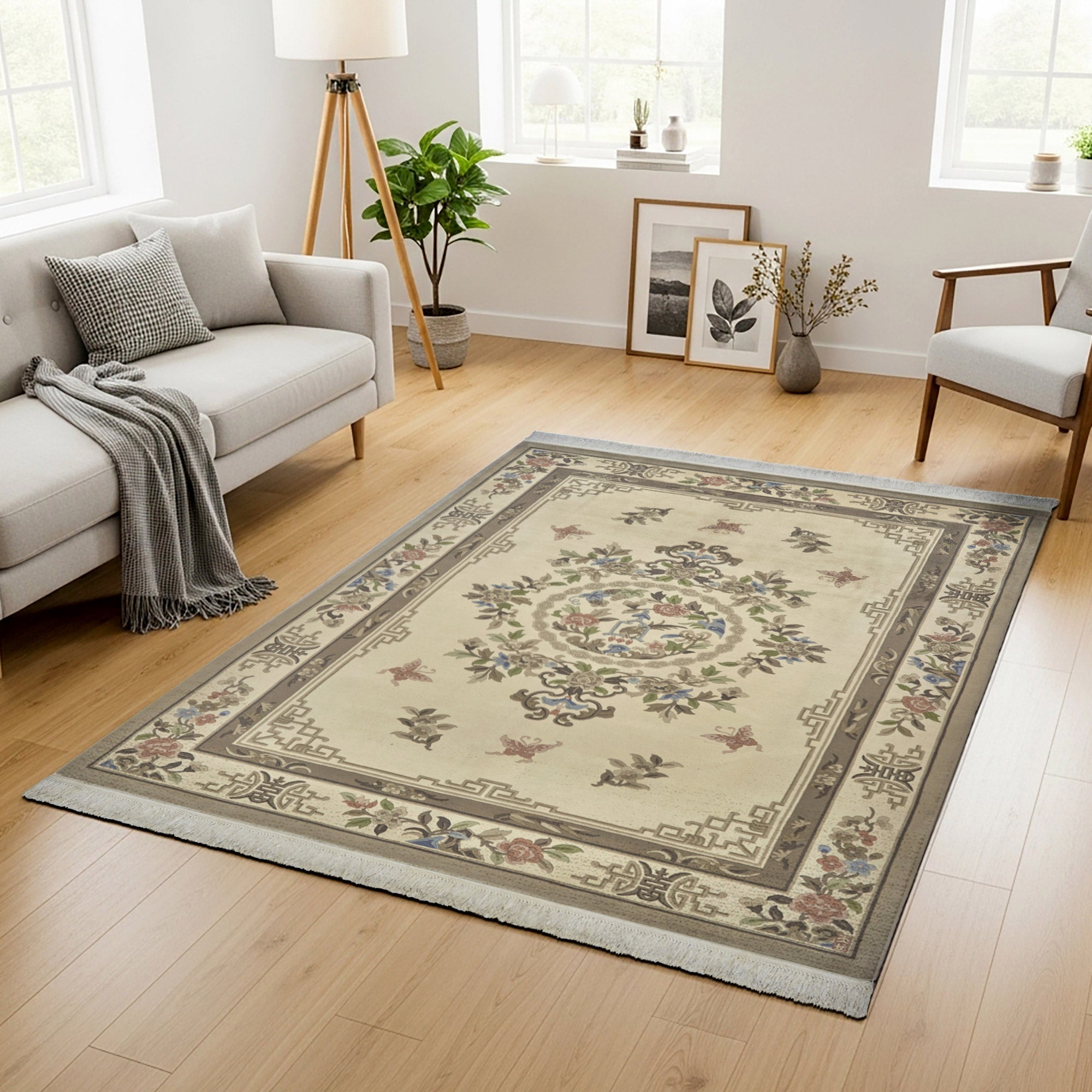Pagoda Hand Knotted Rug Collection, Visp Ivory, 6' x 9'