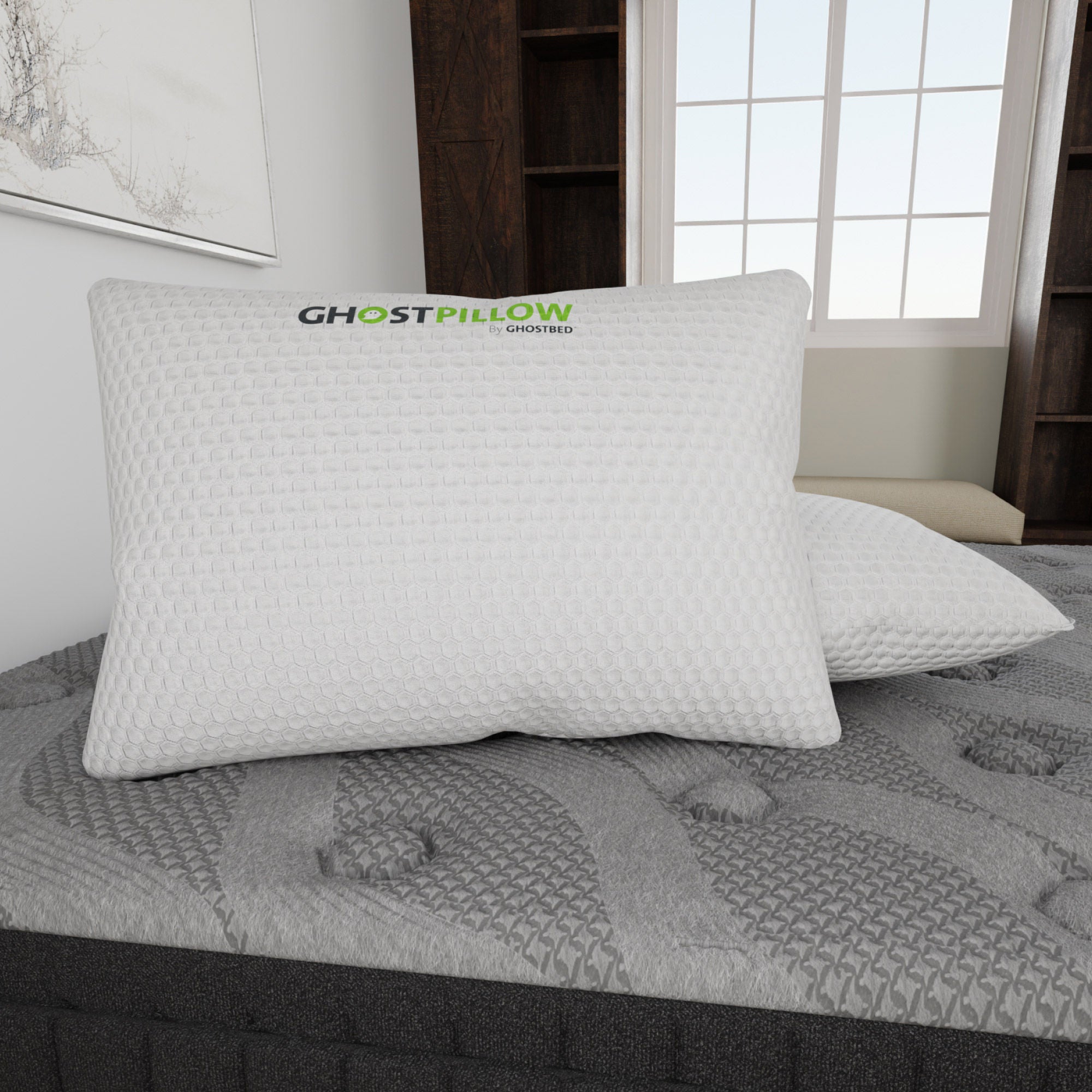 GhostBed 2.0 Adjustable Shredded Memory Foam Pillow, 2-pack