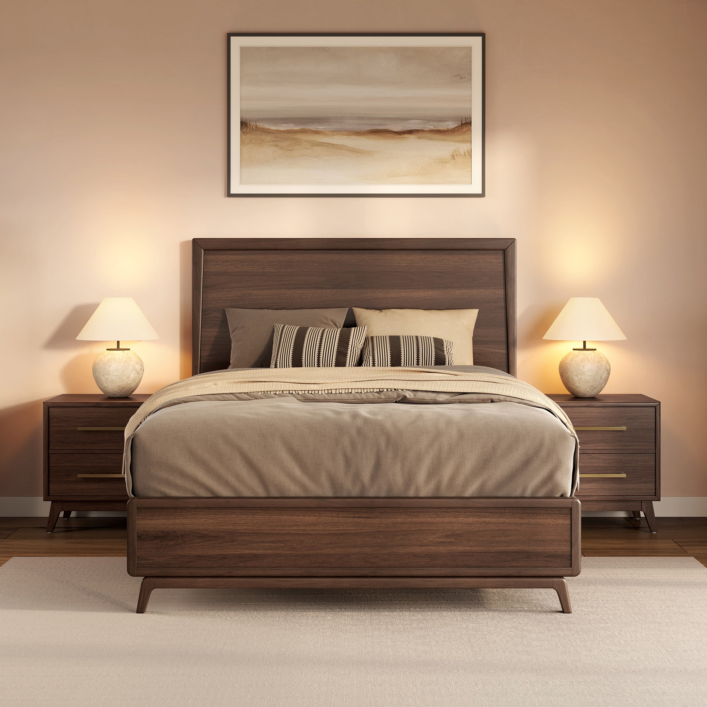 Dana Point Panel Bed Frame, Walnut Veneers
