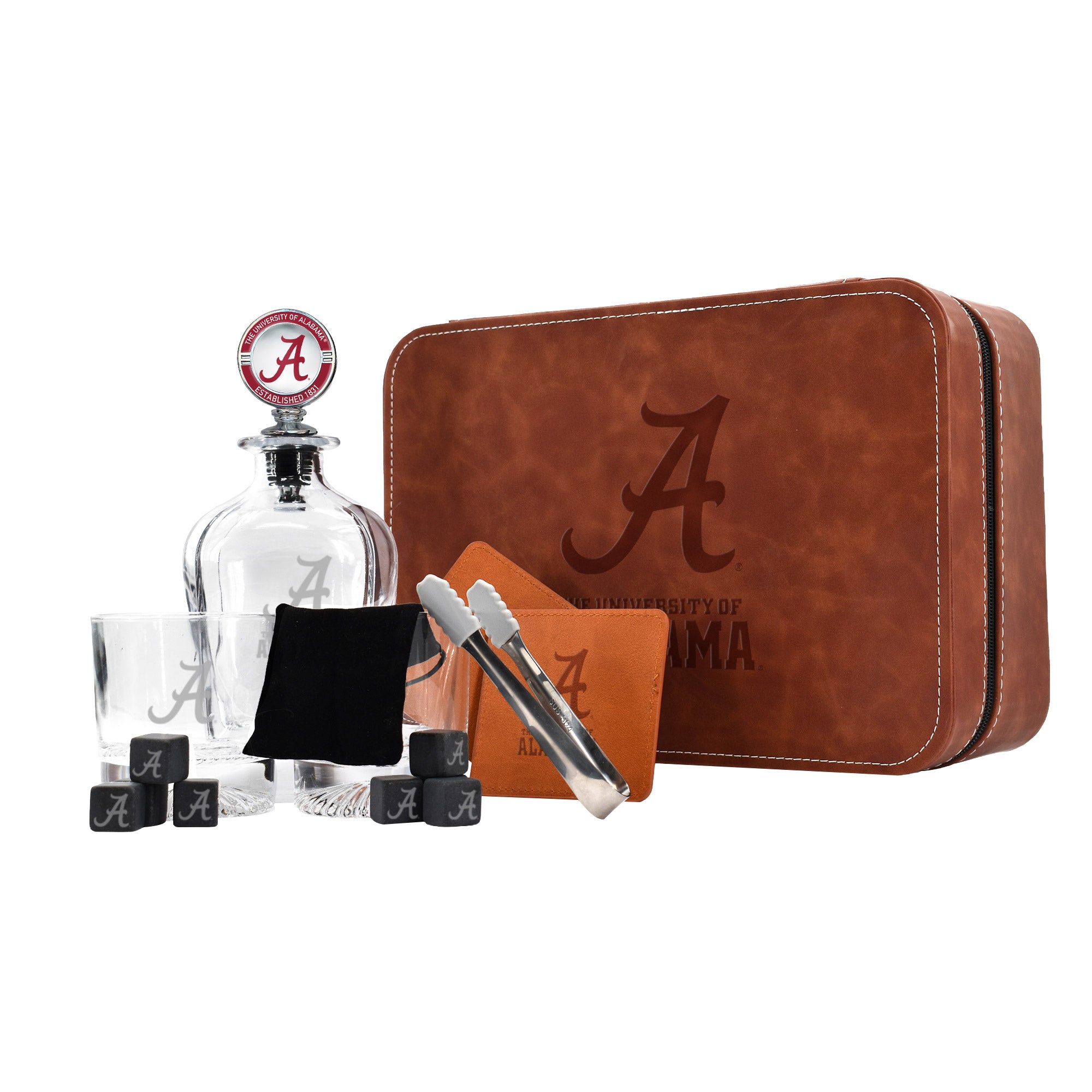 NCAA Decanter Set with Faux Leather Storage Case