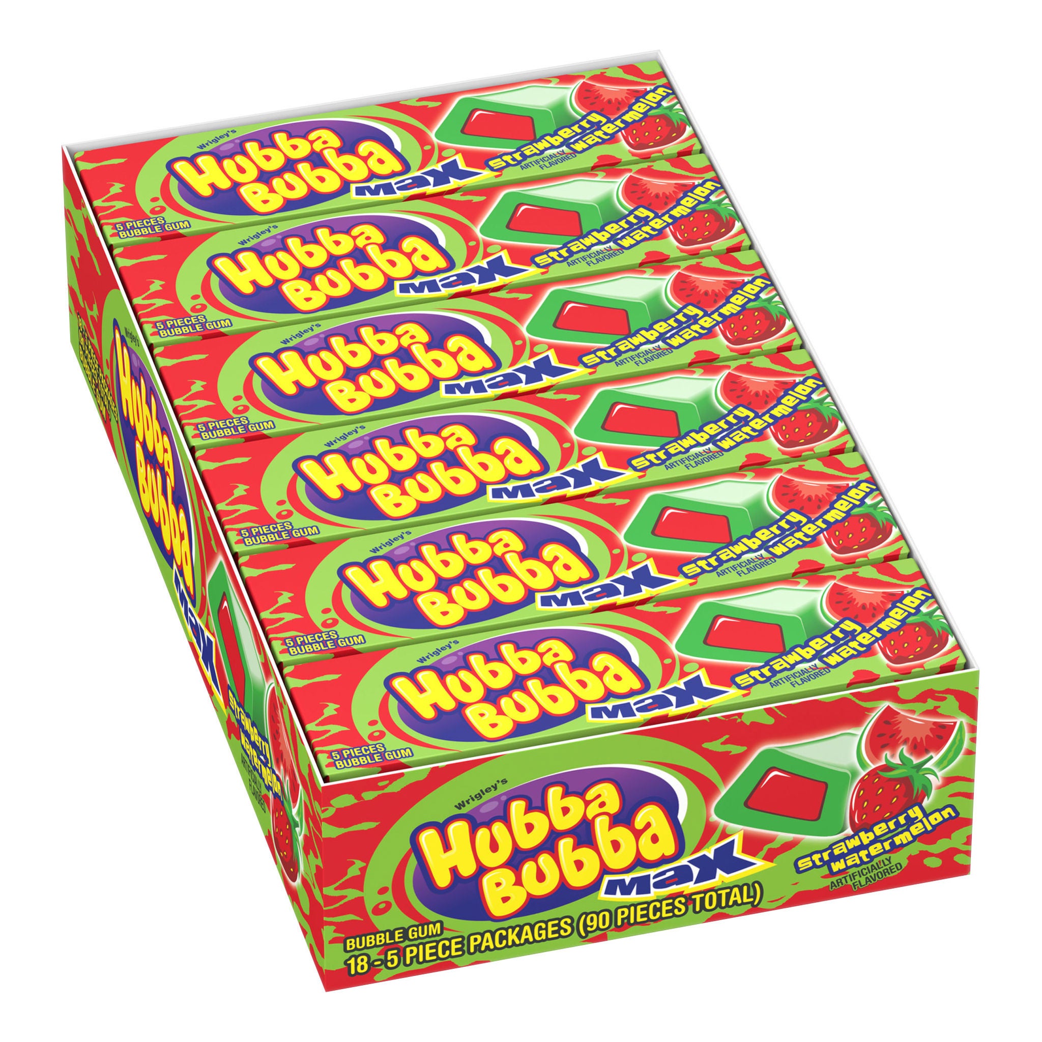Hubba Bubba Max Chewing Gum, Strawberry Watermelon, 5 Pieces, 18-count