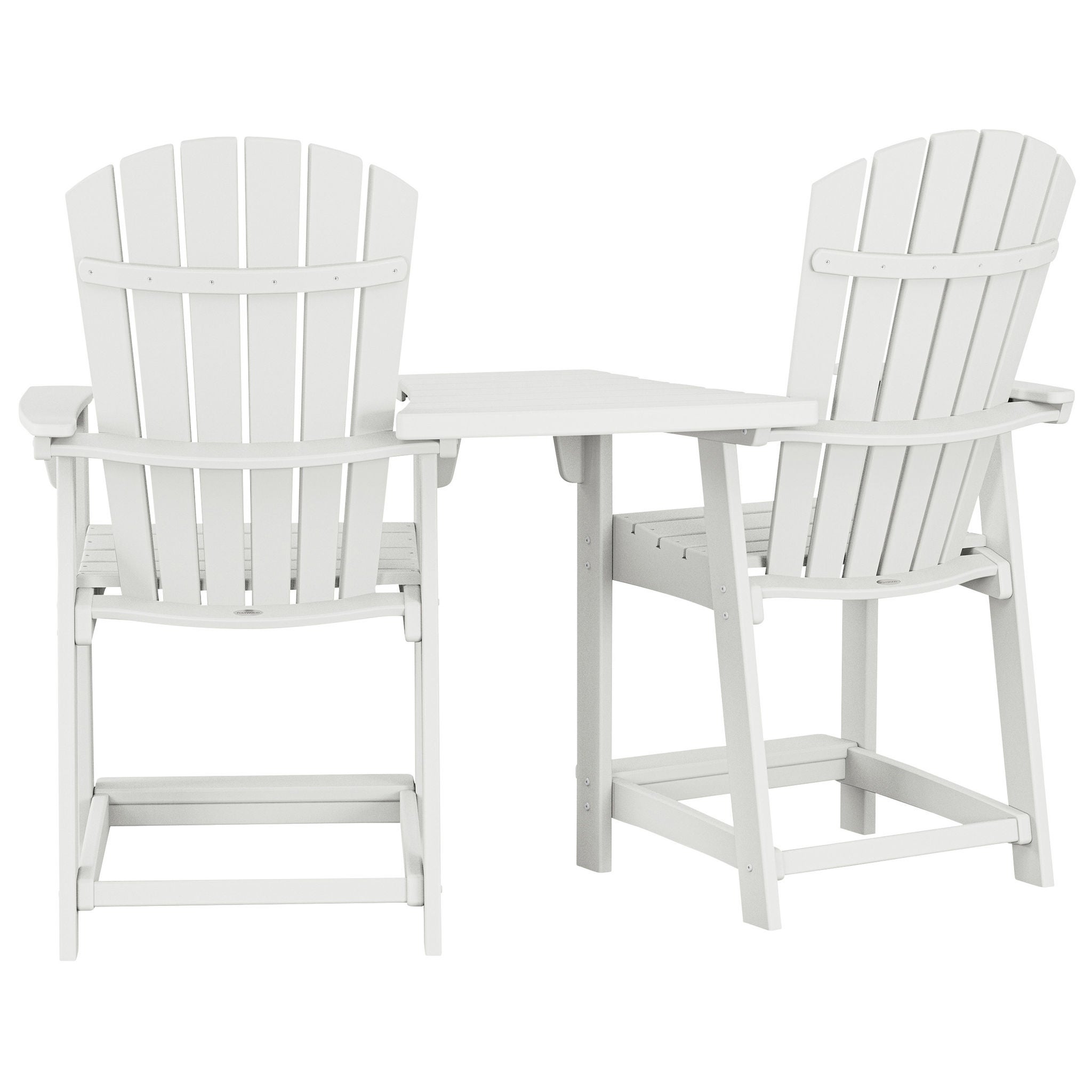 Polywood Portside 3-piece Outdoor Patio Shellback Counter Chair Set with Connecting Table