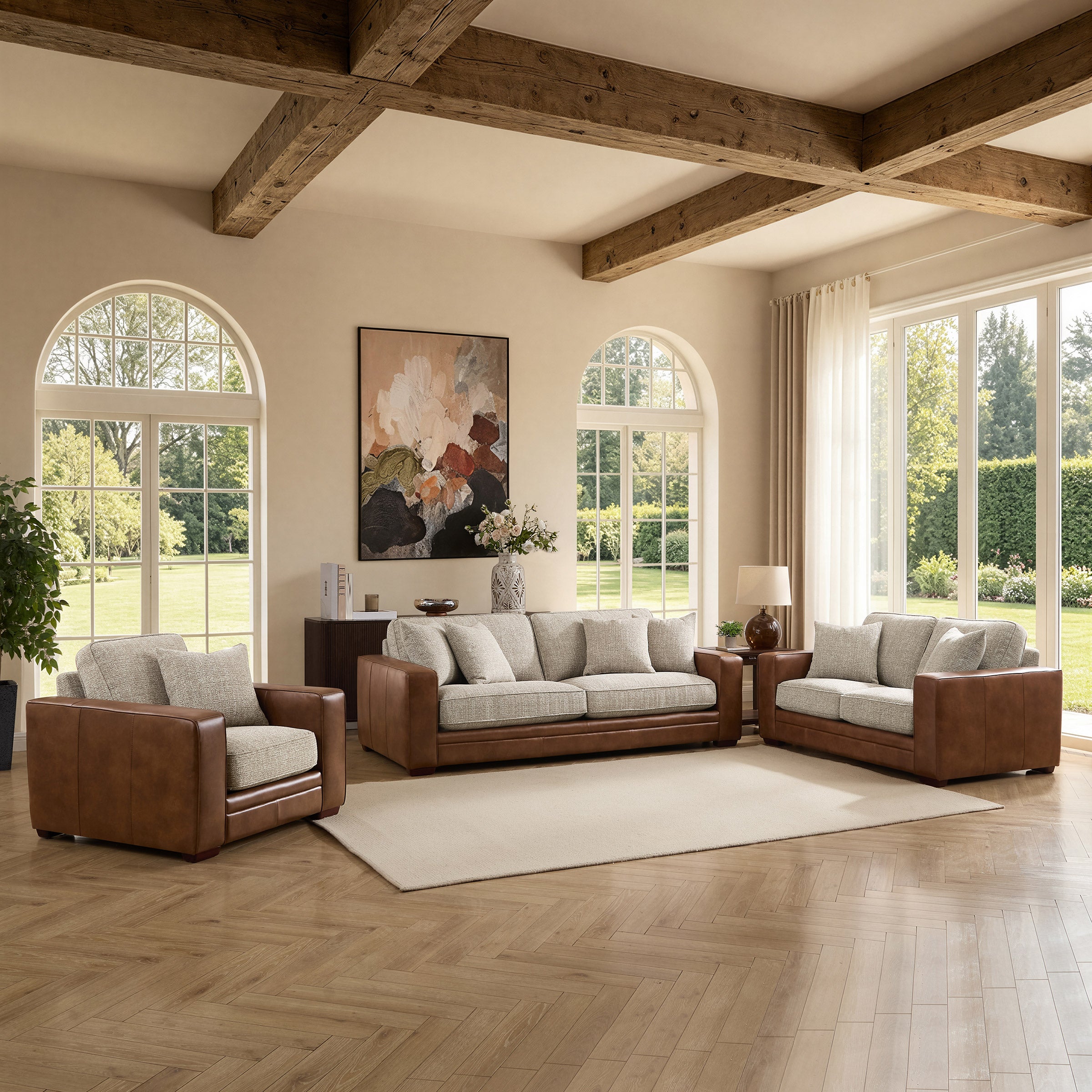 Mitchell 3-piece Top Grain Leather Sofa, Loveseat, and Chair, Brown