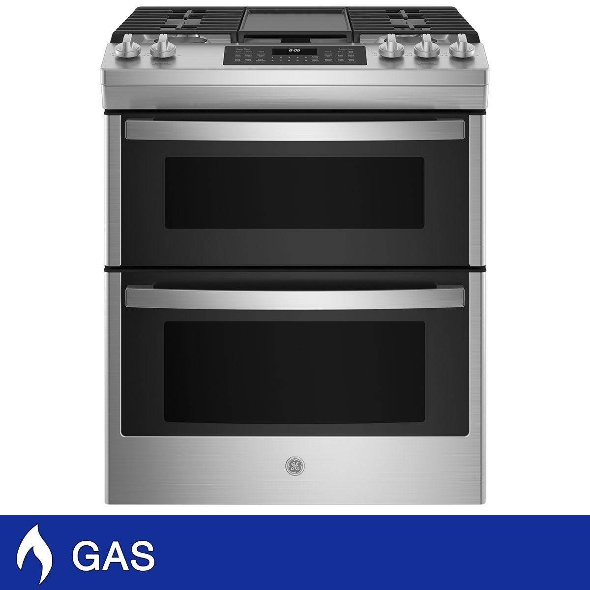 GE 30" 6.7 cu. ft. GAS Slide-In Double Oven Range with Convection, No Preheat Air Fry