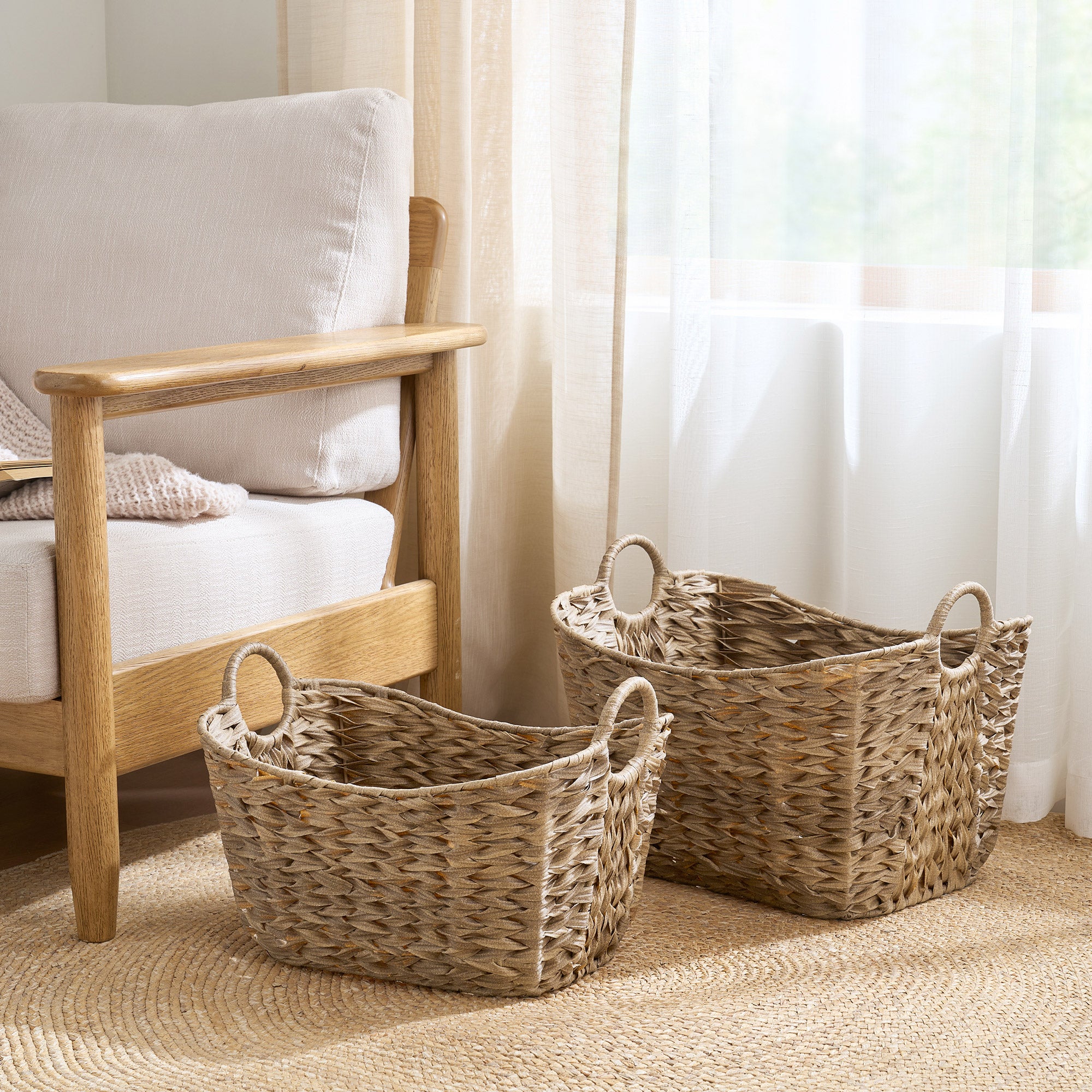 Faux Water Hyacinth Baskets, Set of 2