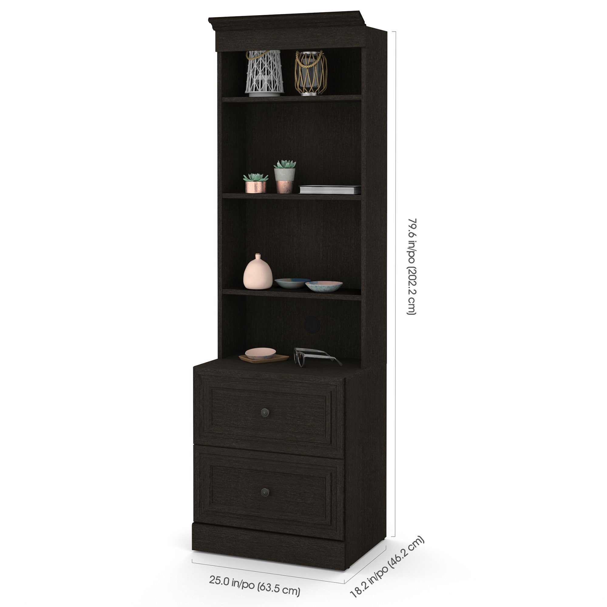 Willow Full Wall Bed with 25" Storage, Nightstand with Upper Bookcase