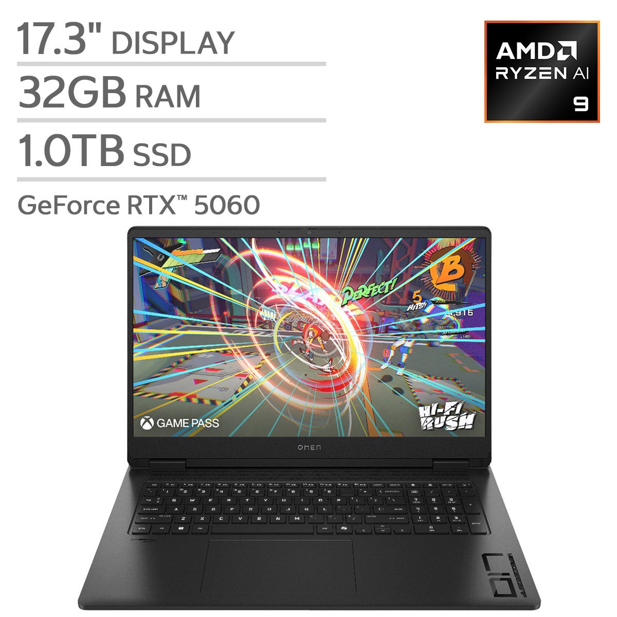 HP OMEN 17.3" Gaming Laptop - AMD Ryzen AI 9 365 - GeForce RTX 5060 - 1920 x 1080 144Hz - 32GB RAM - 1TB SSD - Windows 11 Home.