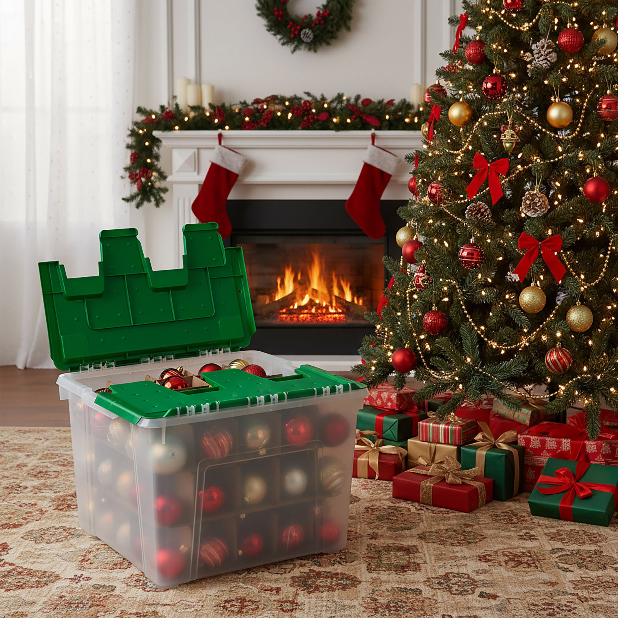 IRIS 60QT Stackable Ornament Storage Bin, 2-pack
