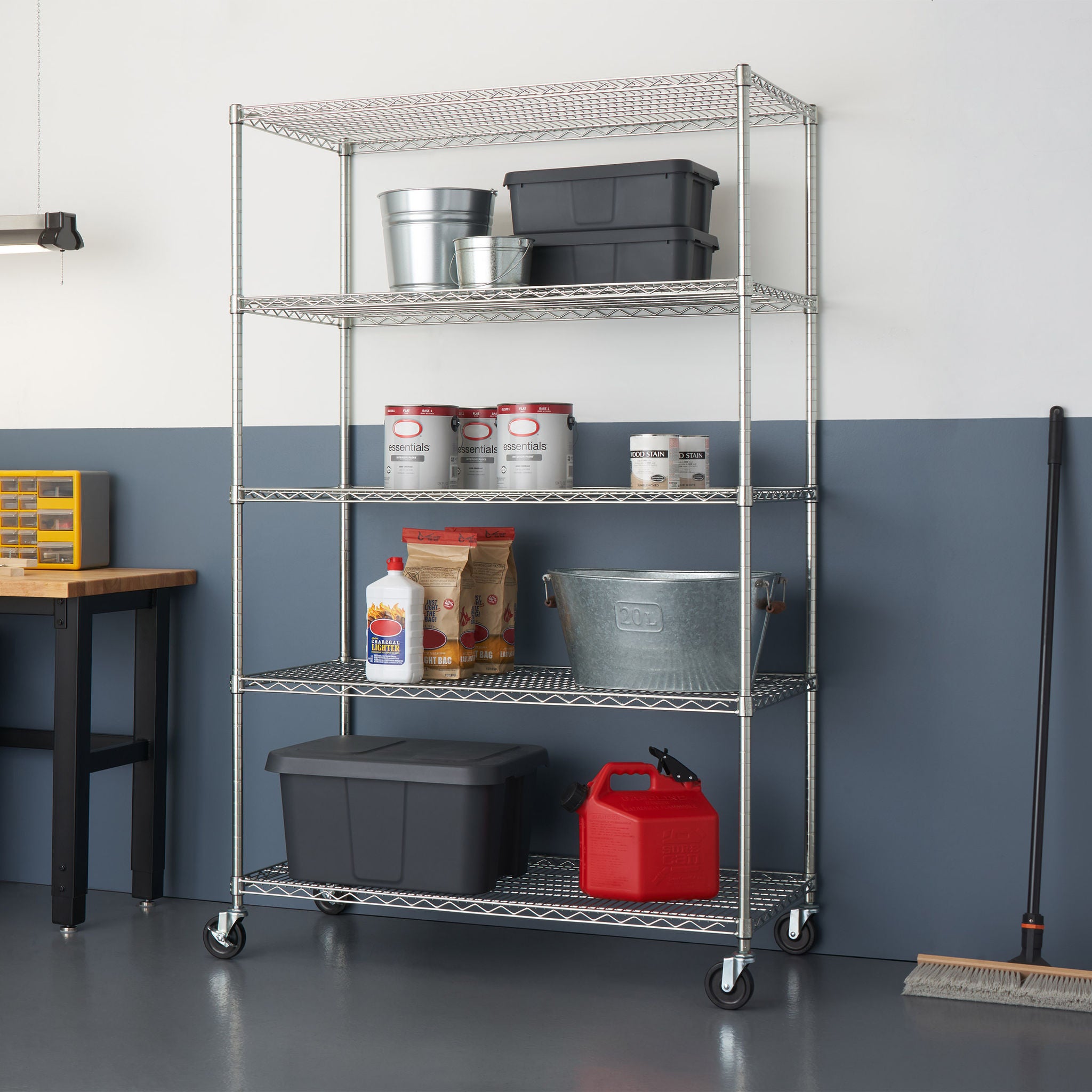 TRINITY EcoStorage 5-tier Wire Shelving Rack 48" x 24" x 72" NSF, Includes Wheels