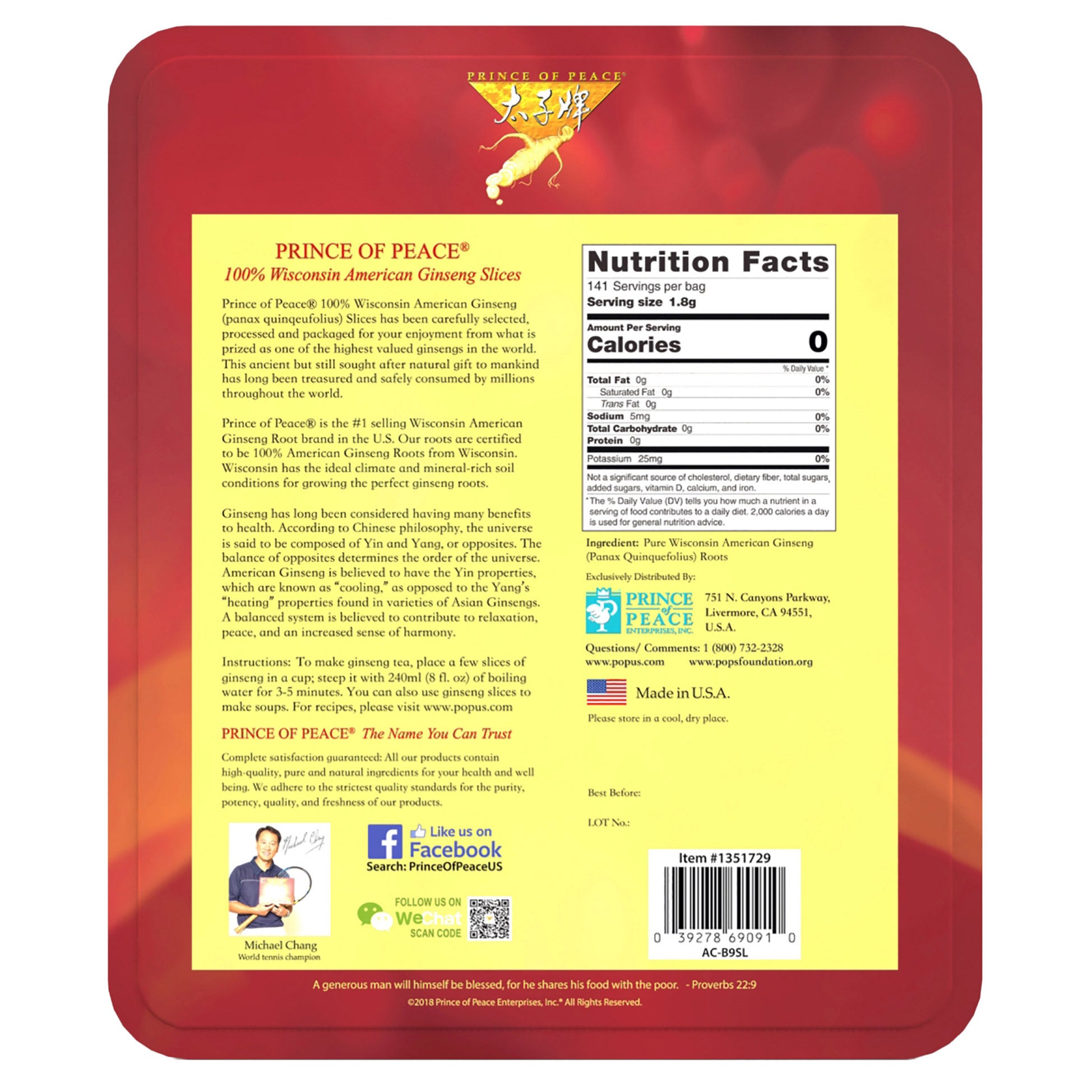 Prince of Peace Ginseng Root Slices, 9 oz.
