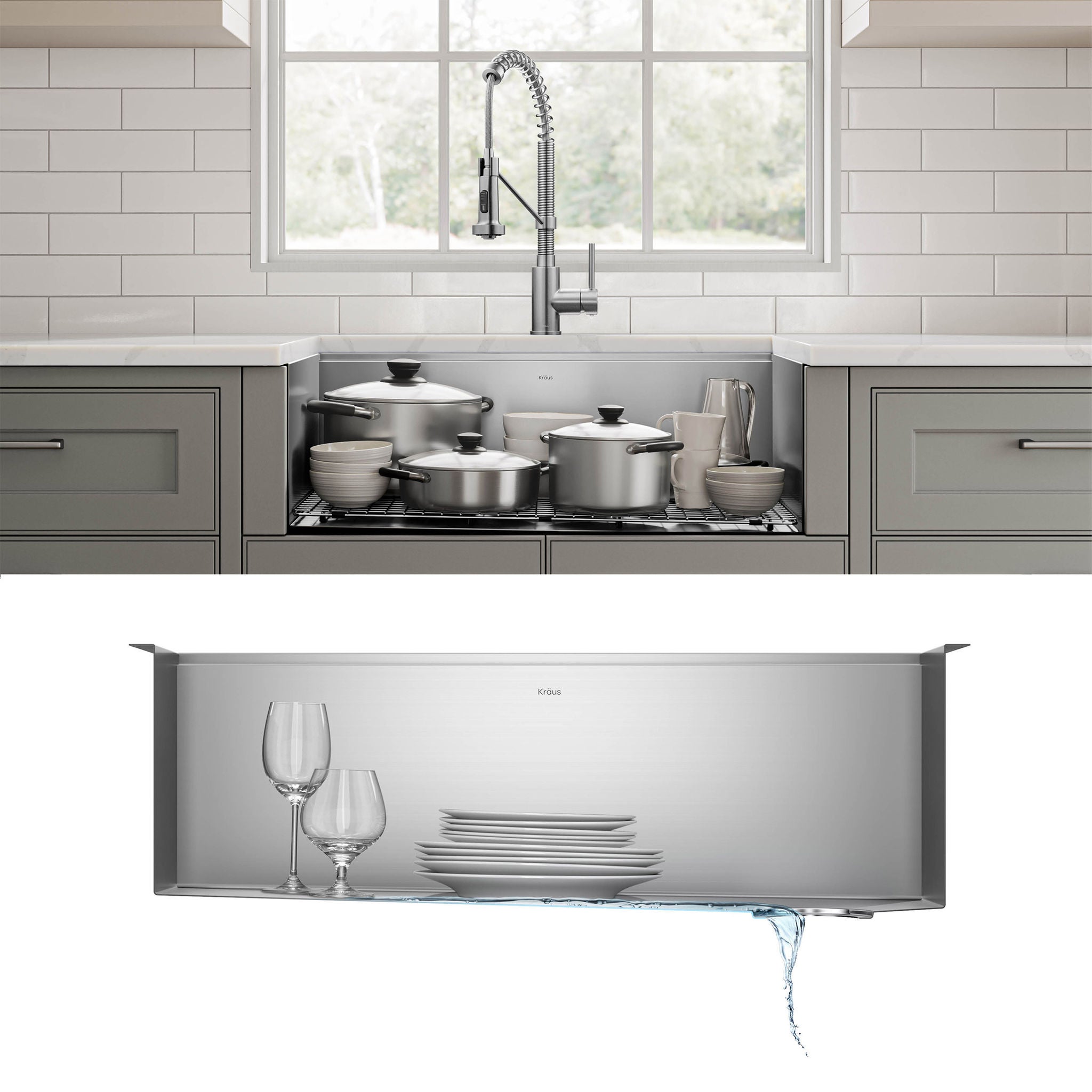 KRAUS Undermount Workstation Kitchen Sink with Pull Down Faucet