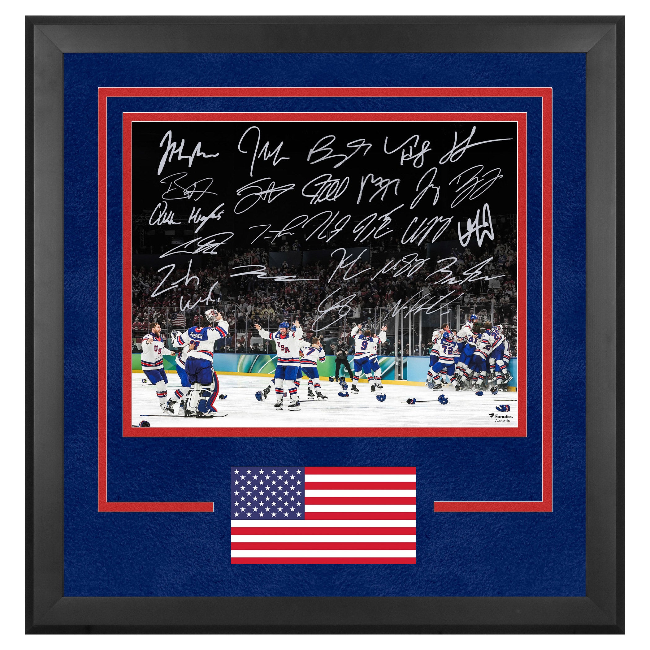 Team USA Autographed Framed 2026 Winter Olympics Gold Medal Winning Celebration Photo 25 Signatures - Fanatics Authenticated