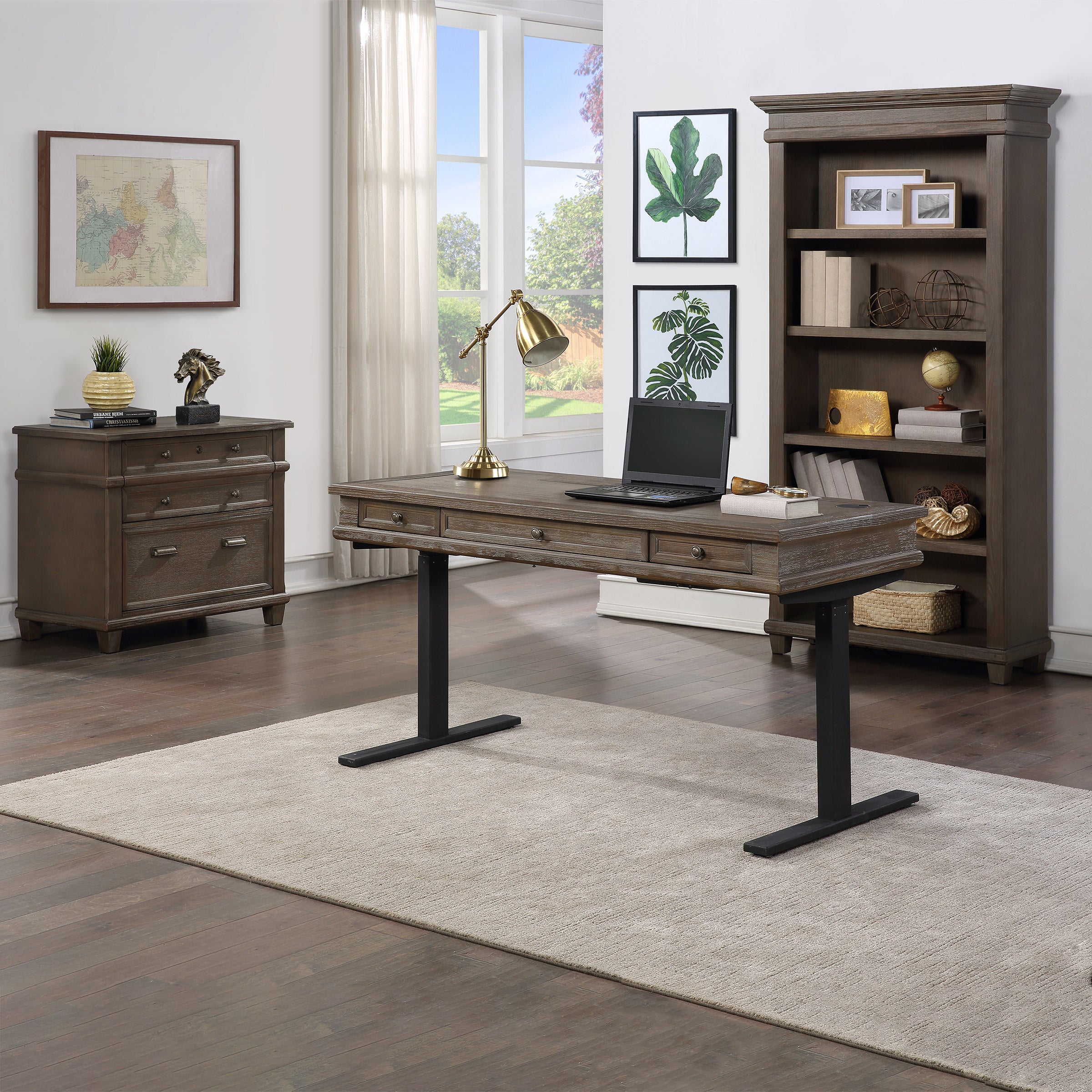 Campton Adjustable Height Desk 3-piece Office Suite