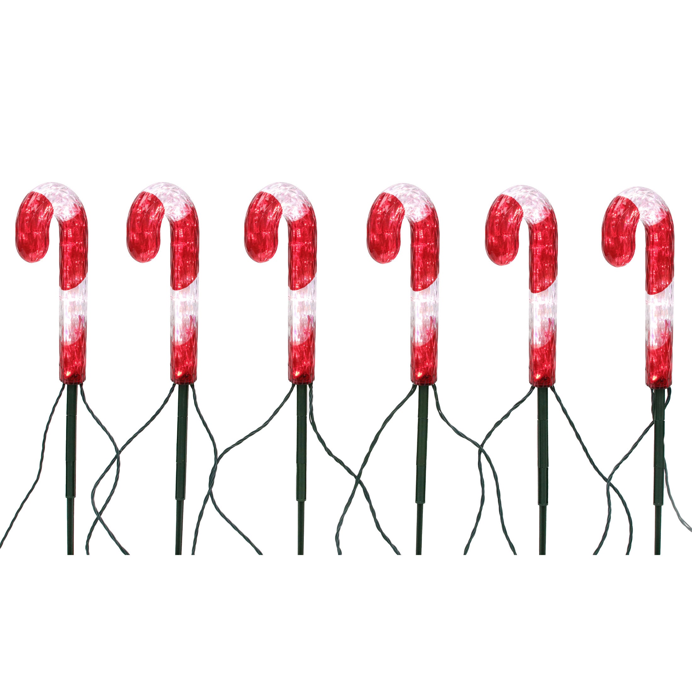 12" Red & White Candy Cane LED Lawn Stakes, Set of 6