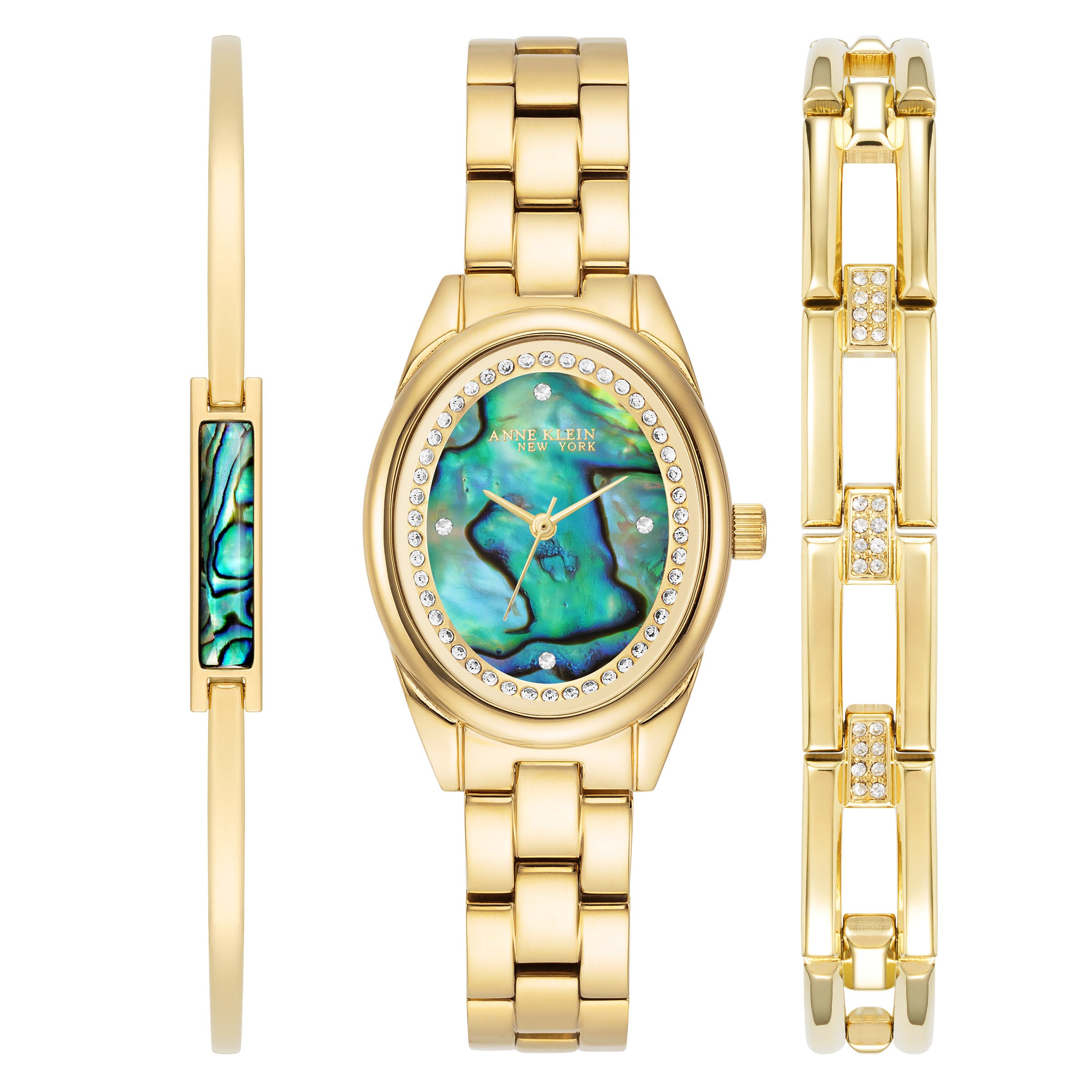 Anne Klein New York Gold Tone & Abalone Women's Watch Set, 21mm