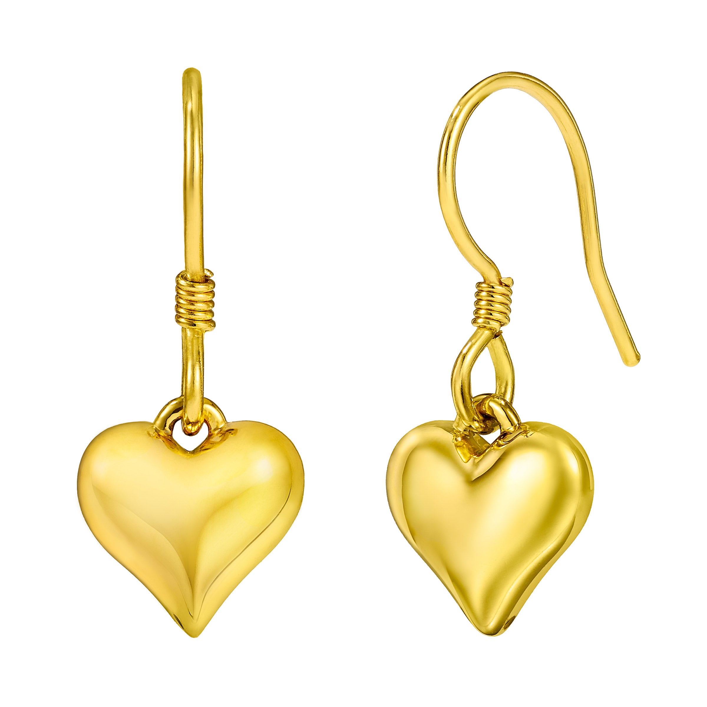24kt Yellow Gold Heart Drop Earrings