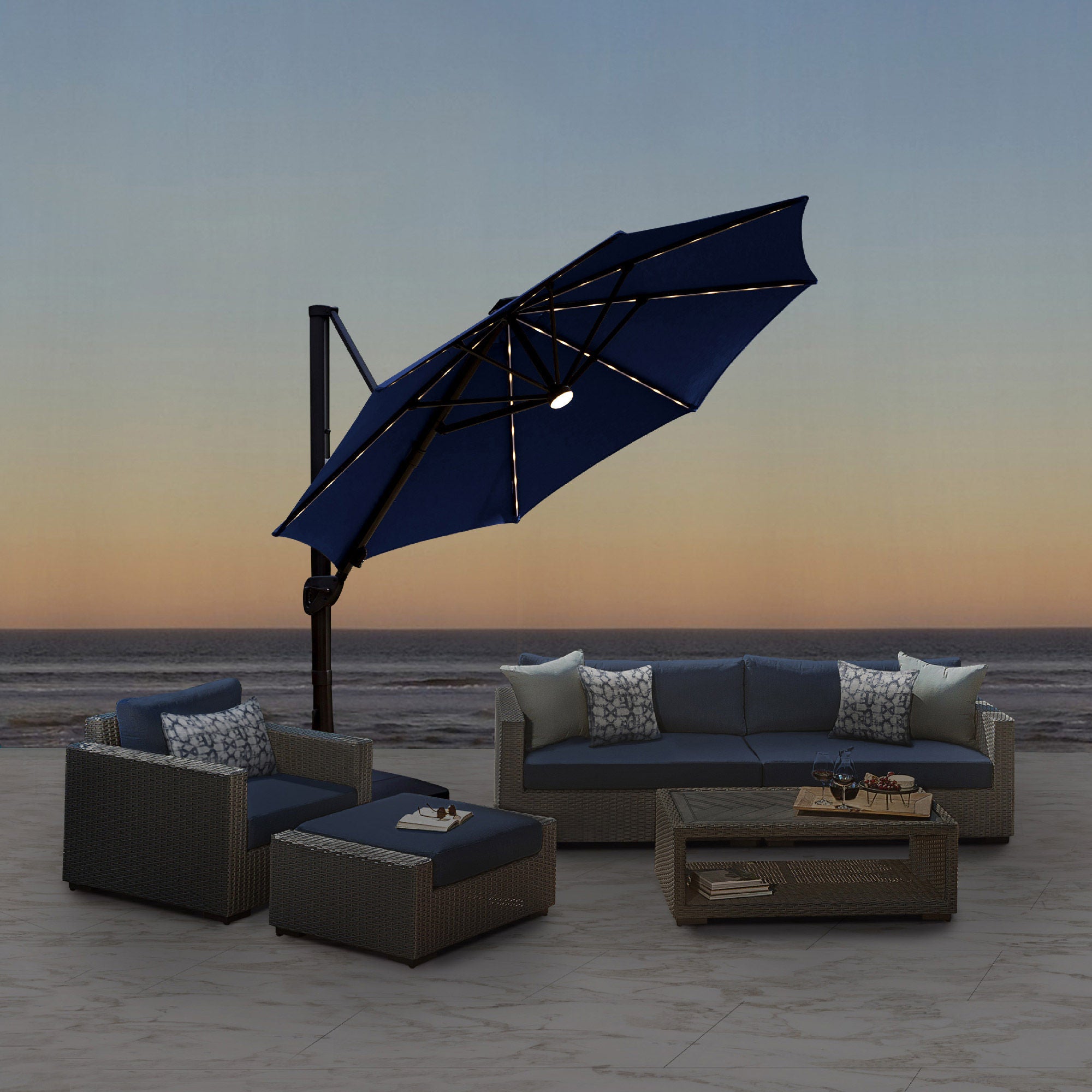 11' LED Solar Round Cantilever Umbrella