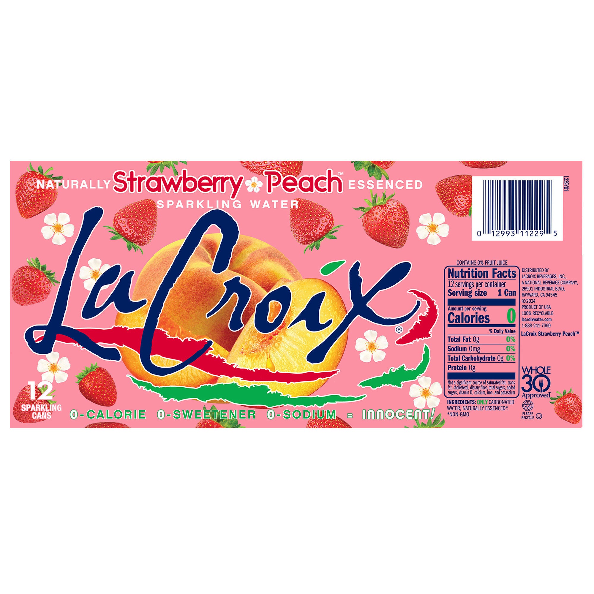 LaCroix Sparkling Water, Strawberry Peach, 12 fl oz, 24-count
