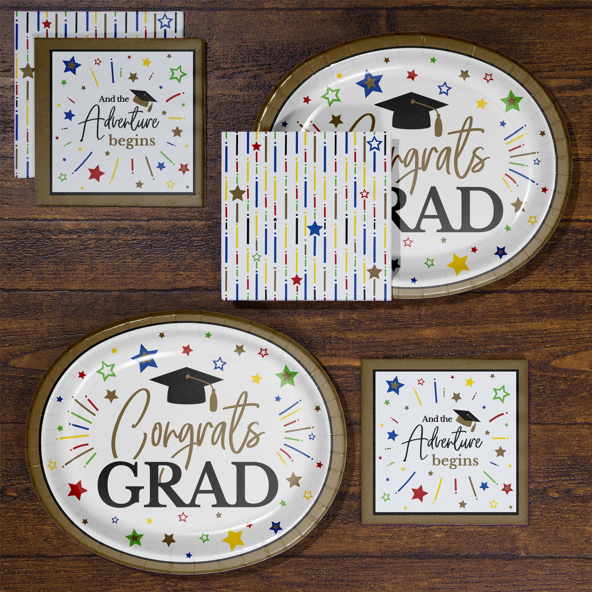 Artstyle Oval Paper Plate & Napkin Bundle, Graduation, 200-count