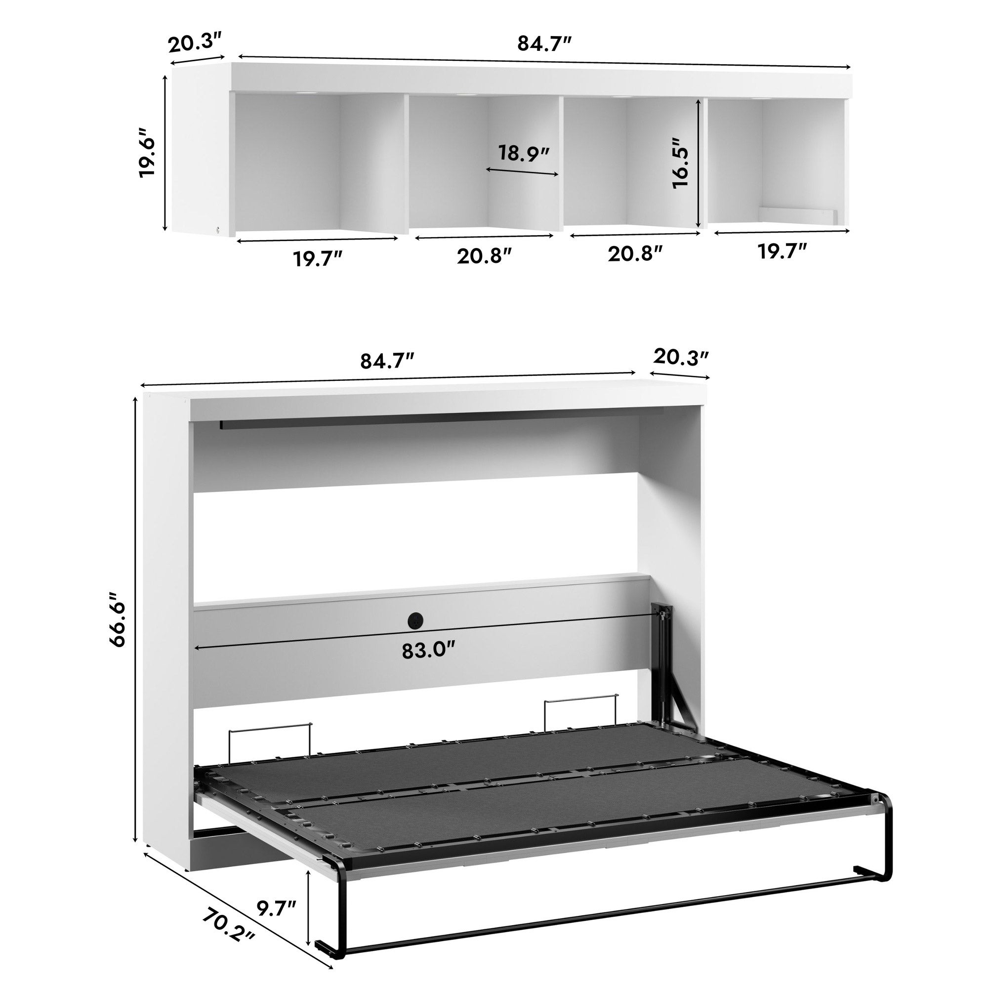 Oasis Horizontal Murphy Bed with Overhead Storage, Queen Size